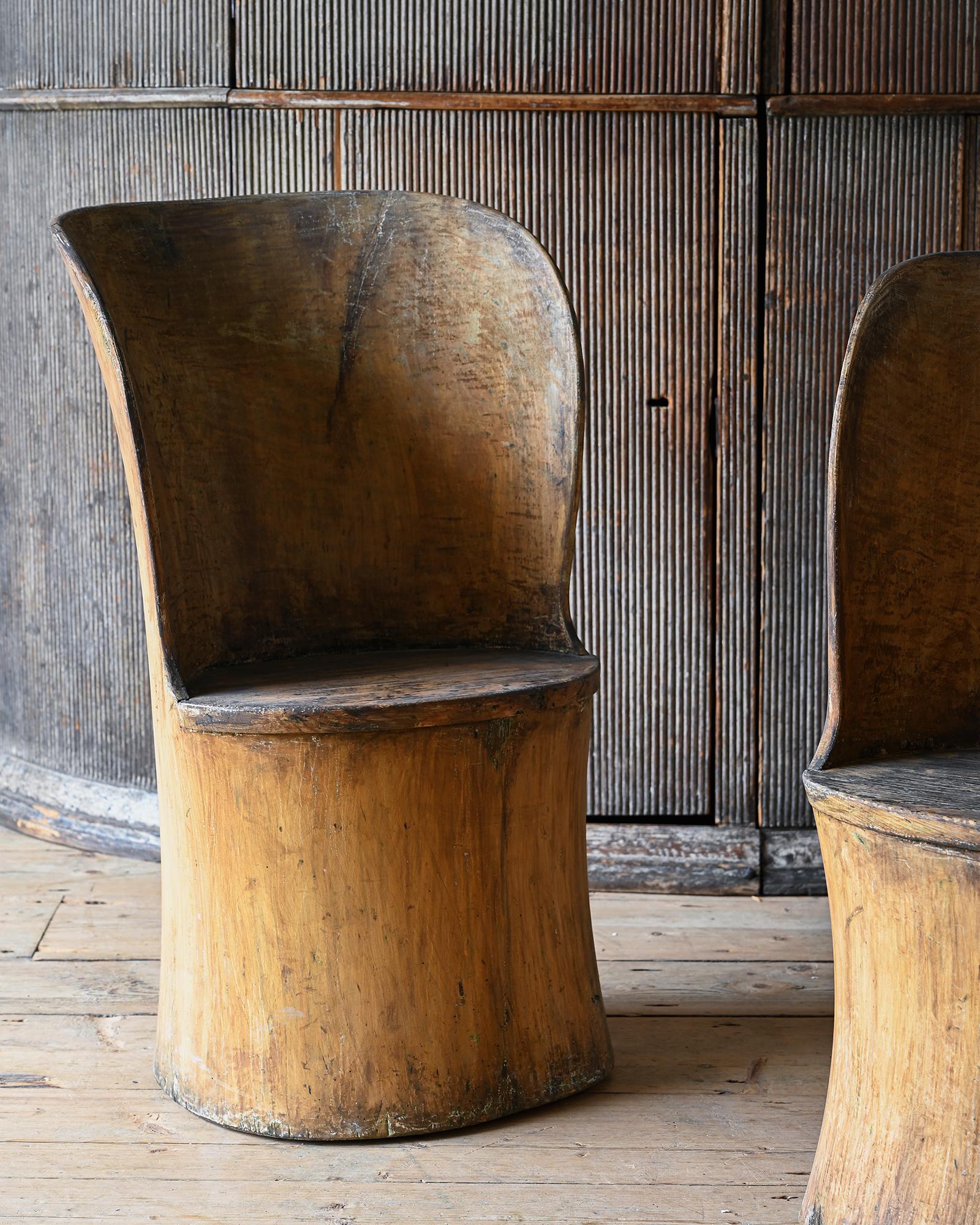 Hand-Carved Pair of 19th Century Swedish Folk Art Log Chairs