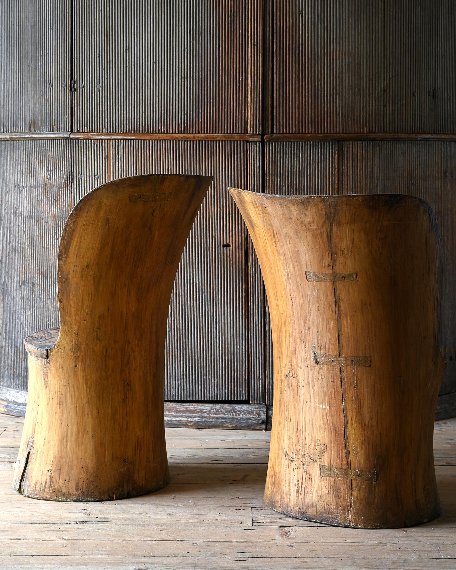 Pine Pair of 19th Century Swedish Folk Art Log Chairs