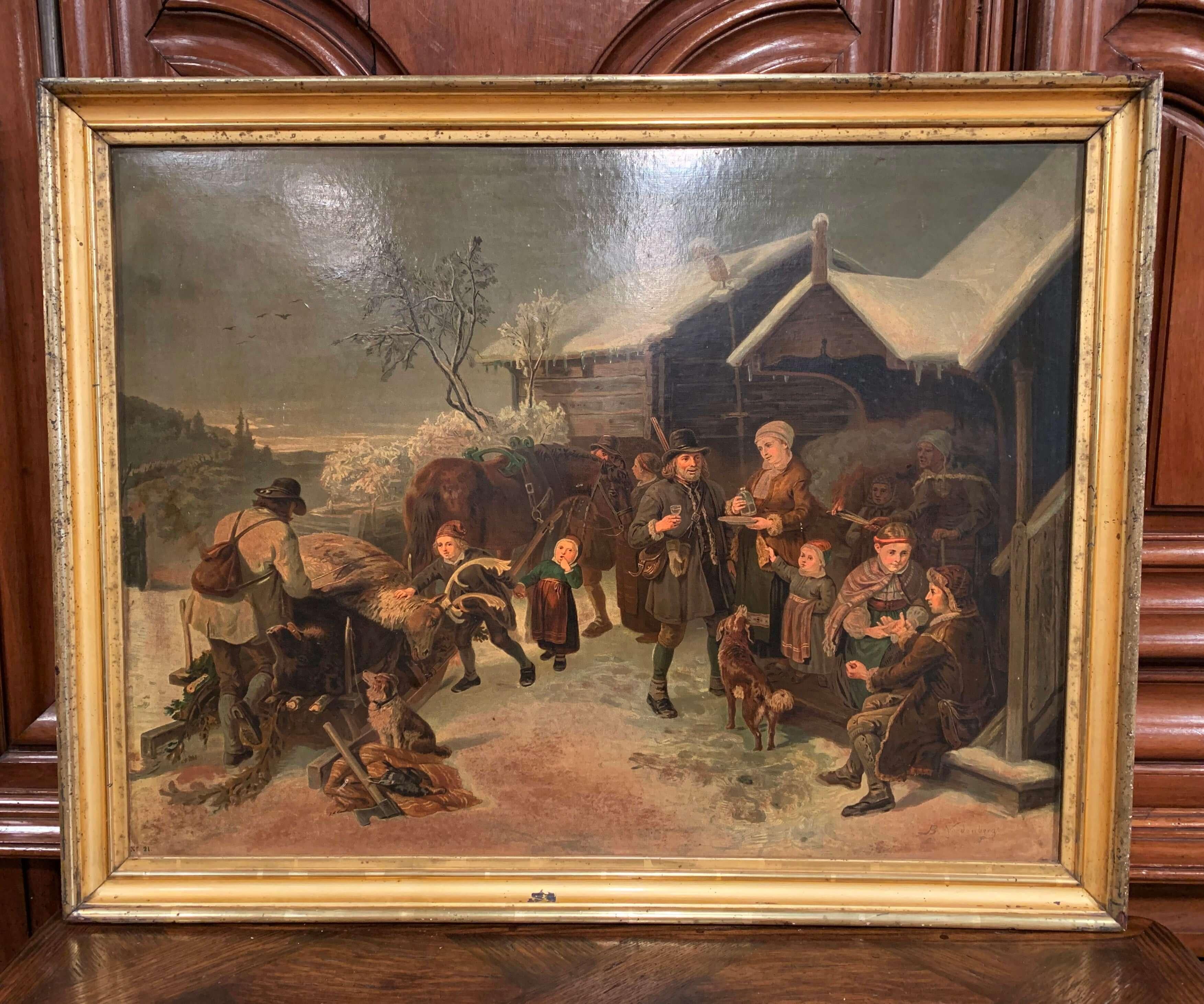 These figural countryside scenes were painted in Germany, circa 1870. Signed on the lower right by the artist B. Nordenberg, the pair of paintings are set in their original gilt frames. Both artworks depict a pastoral middle class life scene filled
