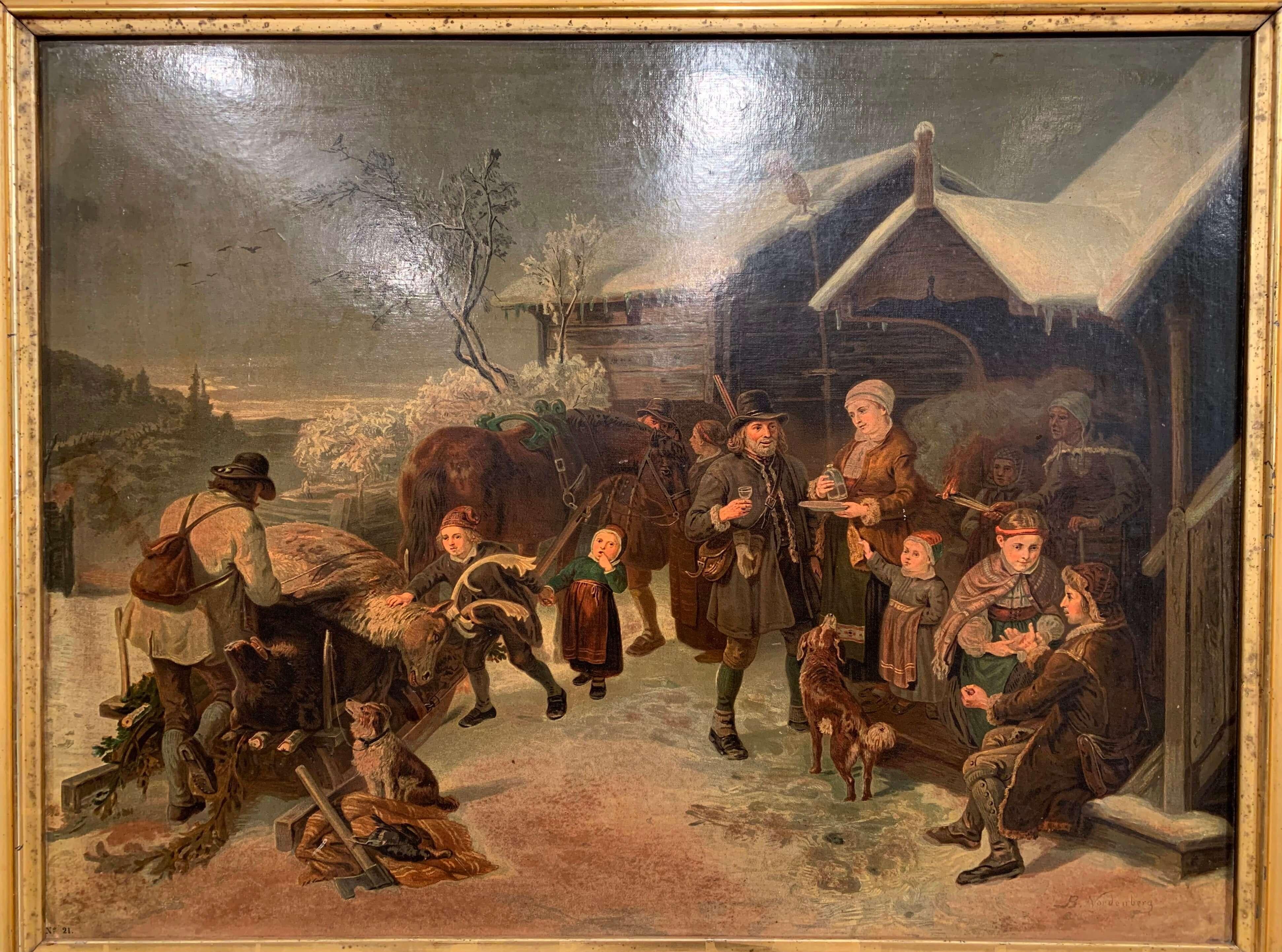 Gilt Pair of 19th Century Swedish Framed Pastoral Paintings Signed B. Nordenberg