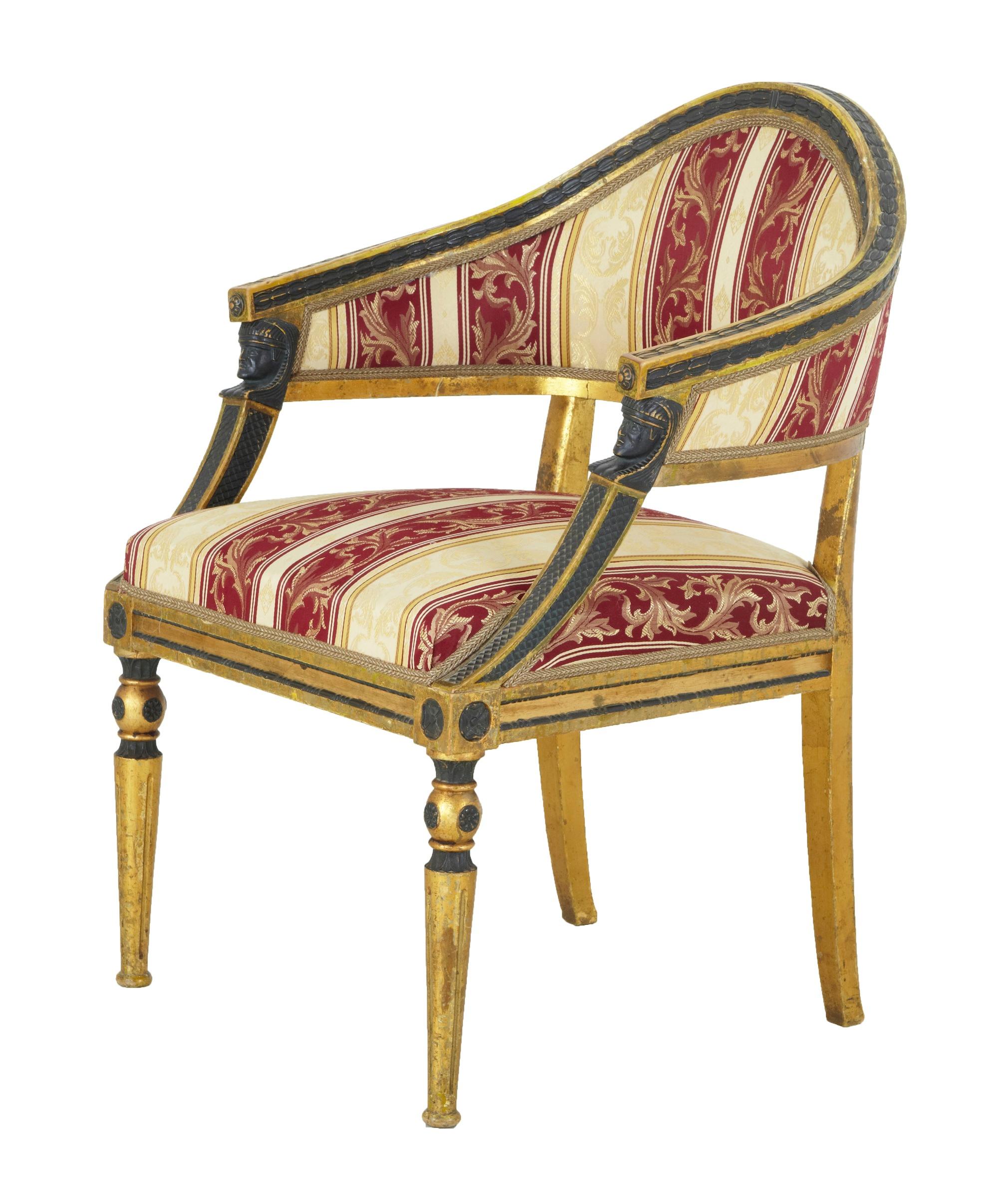 Carved Pair of 19th Century Swedish Gilt and Ebonized Armchairs