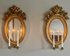 Pair of 19th Century Swedish Mirrored Wall Sconces In Carved Gilt Wood