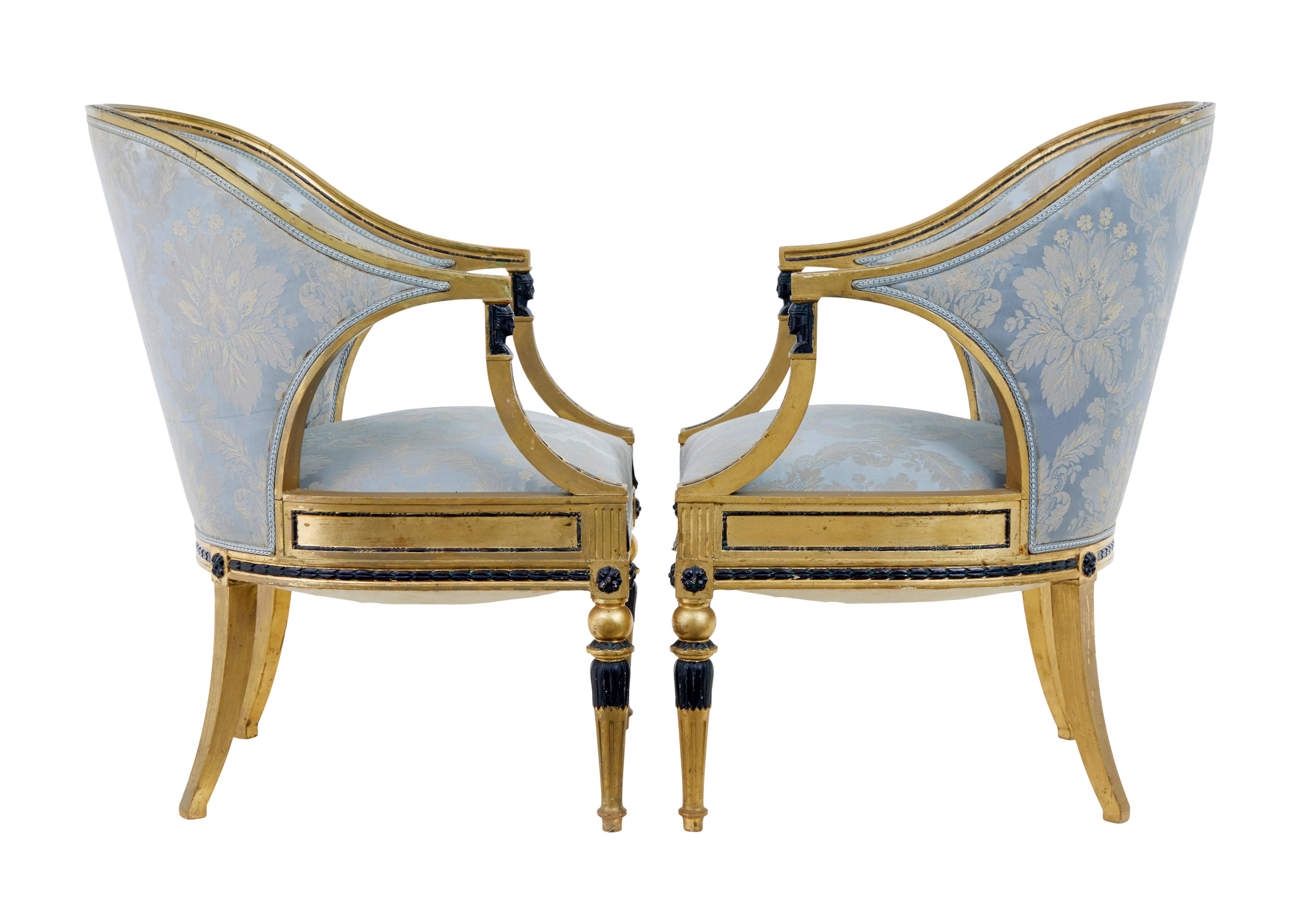 Empire Paire de fauteuils suédois de Göteborg dorés du 19e siècle en vente