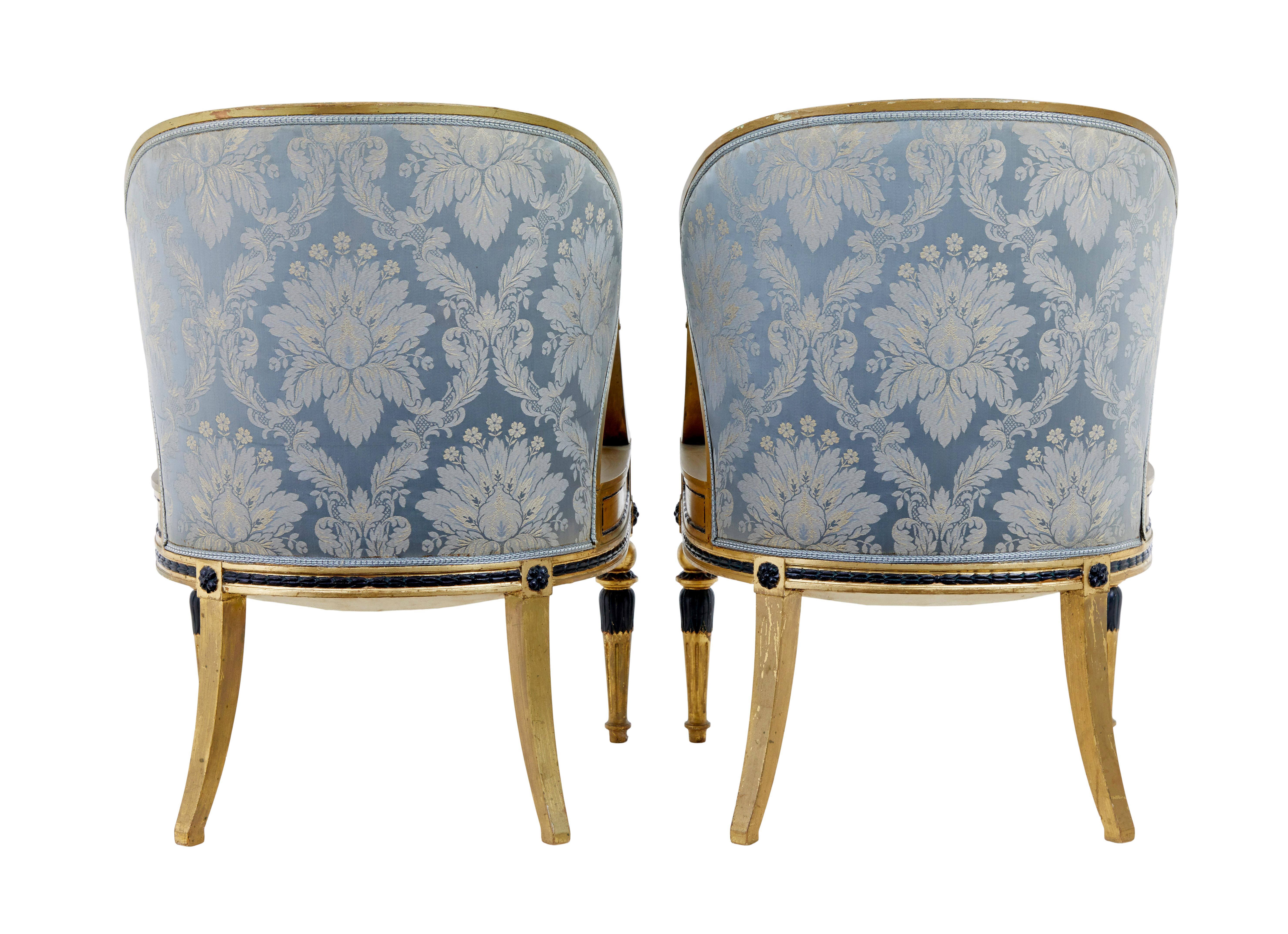Hand-Carved Pair of 19th century Swedish Gothenburg gilt armchairs For Sale
