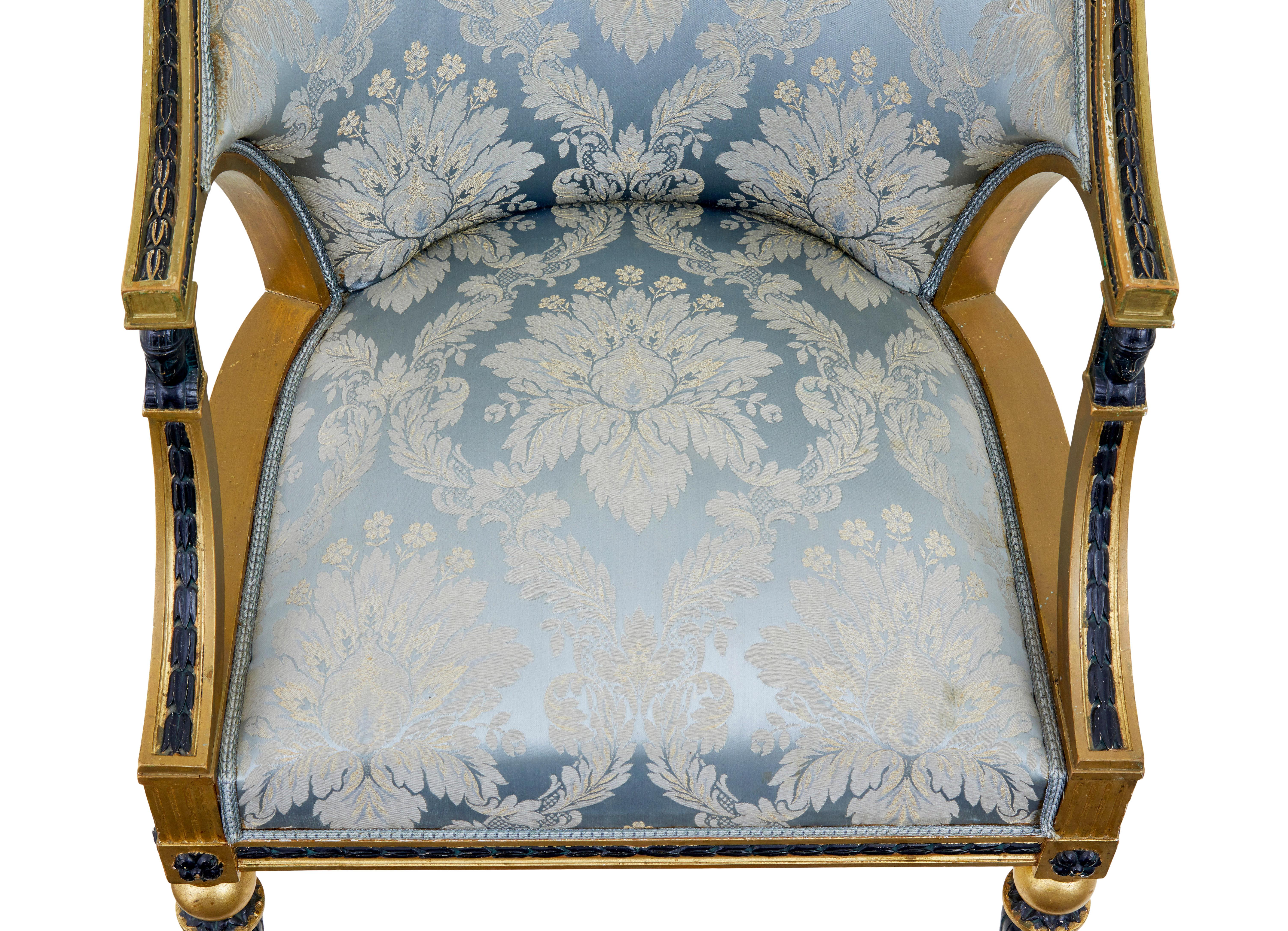 Paire de fauteuils suédois de Göteborg dorés du 19e siècle Bon état - En vente à Debenham, Suffolk