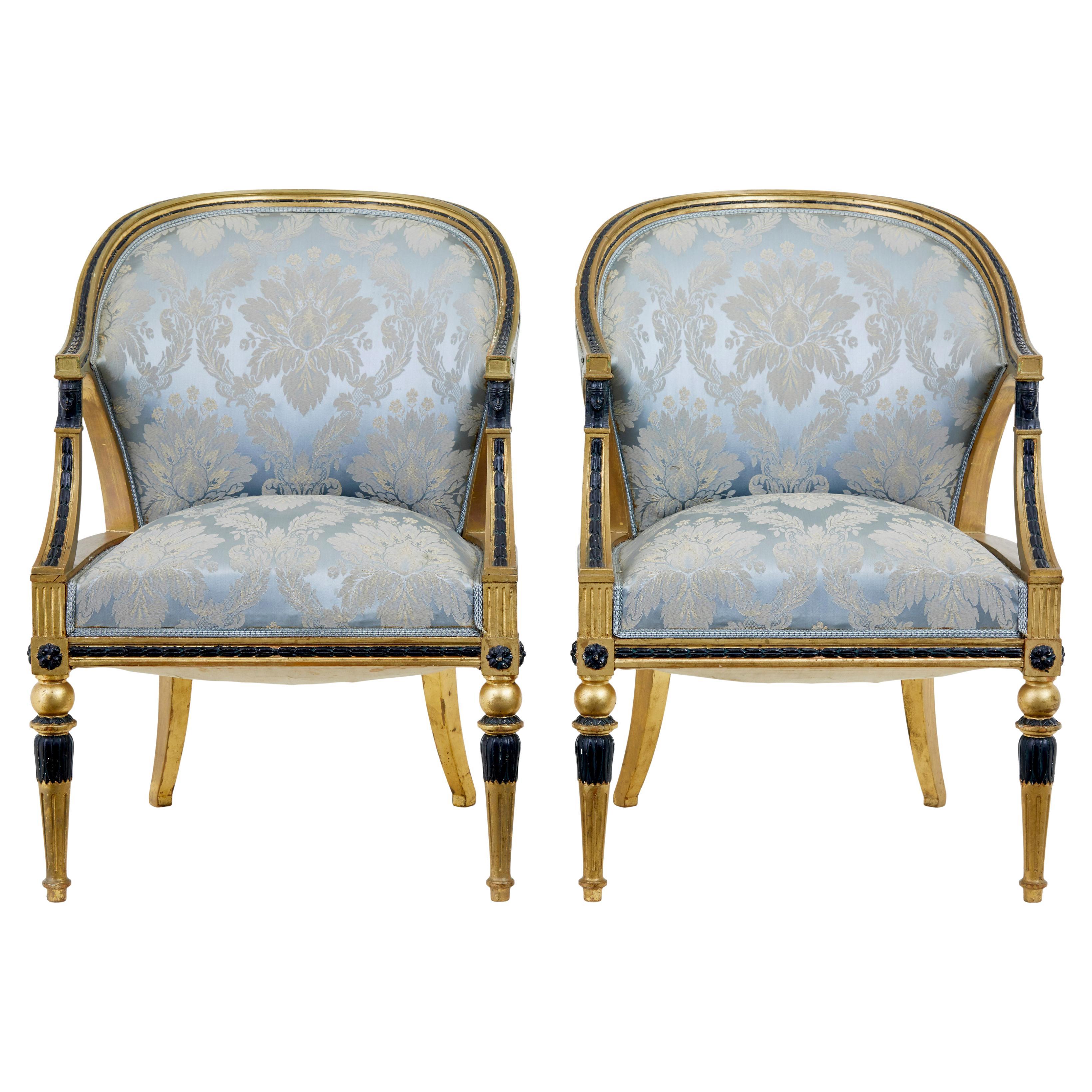 Pair of 19th century Swedish Gothenburg gilt armchairs For Sale