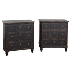 Pair of 19th Century Swedish Gustavian Black Painted Chests of Drawers