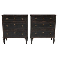 Pair of 19th Century Swedish Gustavian Style Black-Painted Commodes