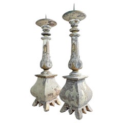 Pair of 19th Century Swedish Gustavian Carved Wooden Candlesticks