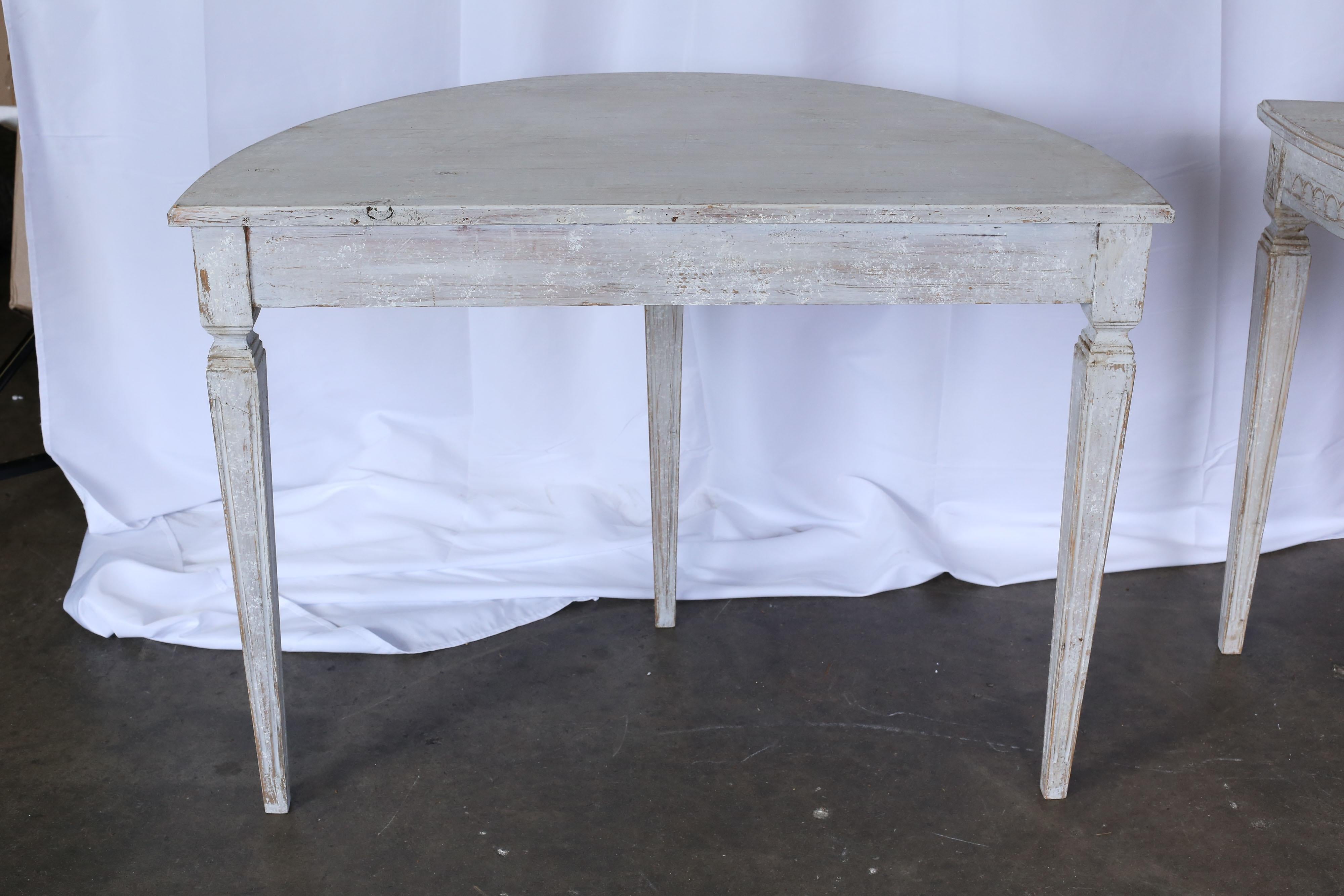 Pair of 19th Century Swedish Gustavian Demilune Tables For Sale 7