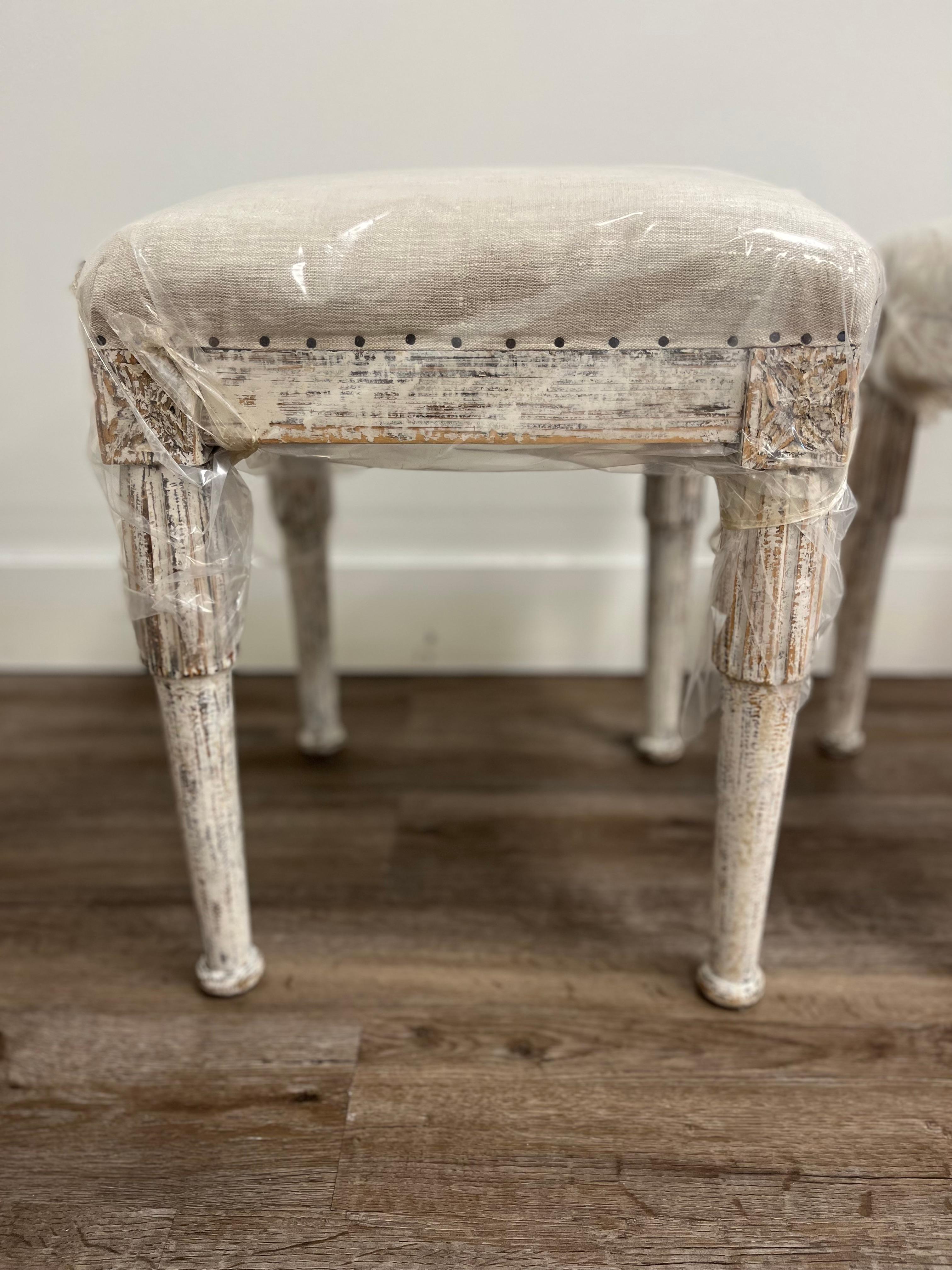 Linen Pair of 19th Century Swedish Gustavian Style Footstools For Sale