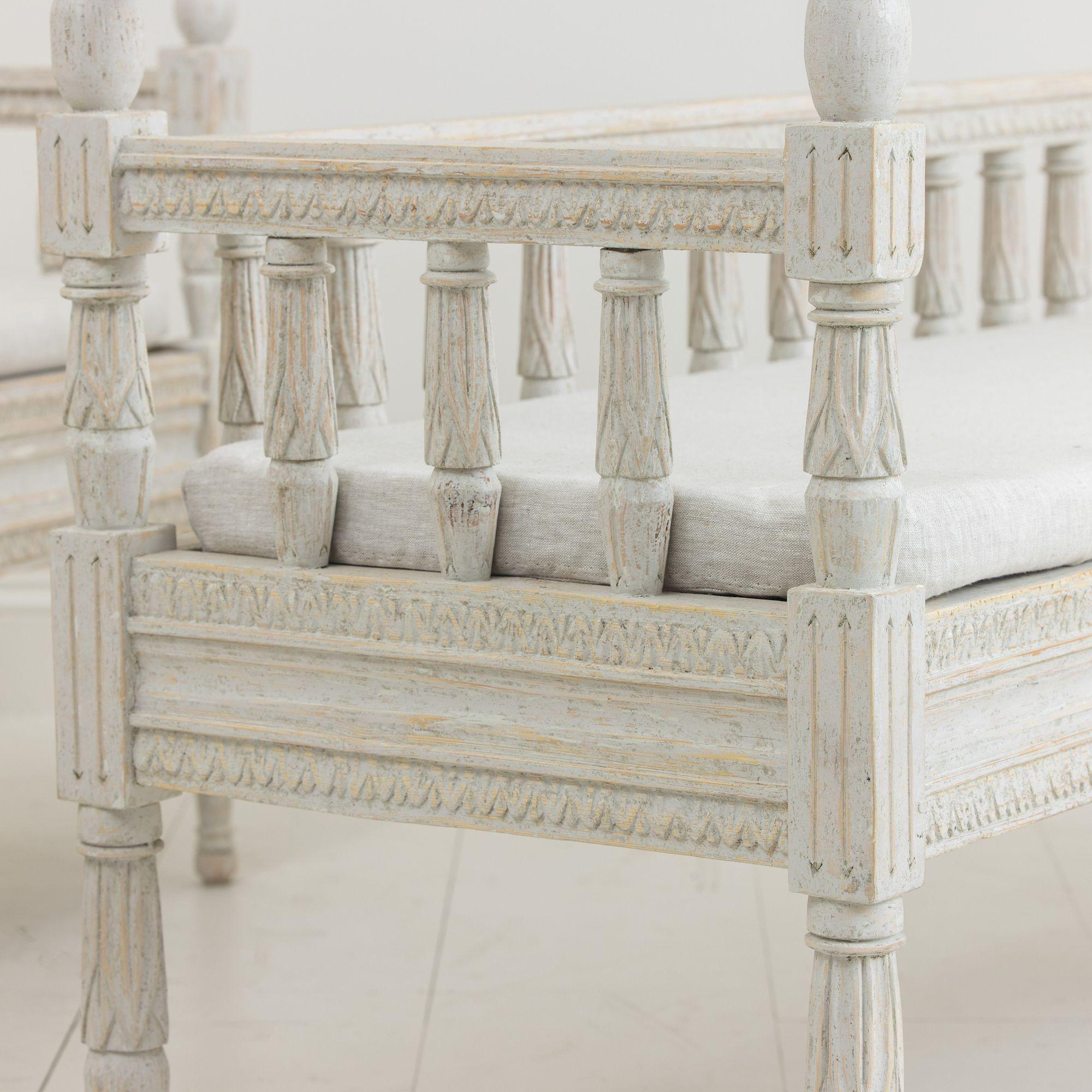 Pair of 19th Century, Swedish Gustavian Style Painted Sofa Benches For Sale 4