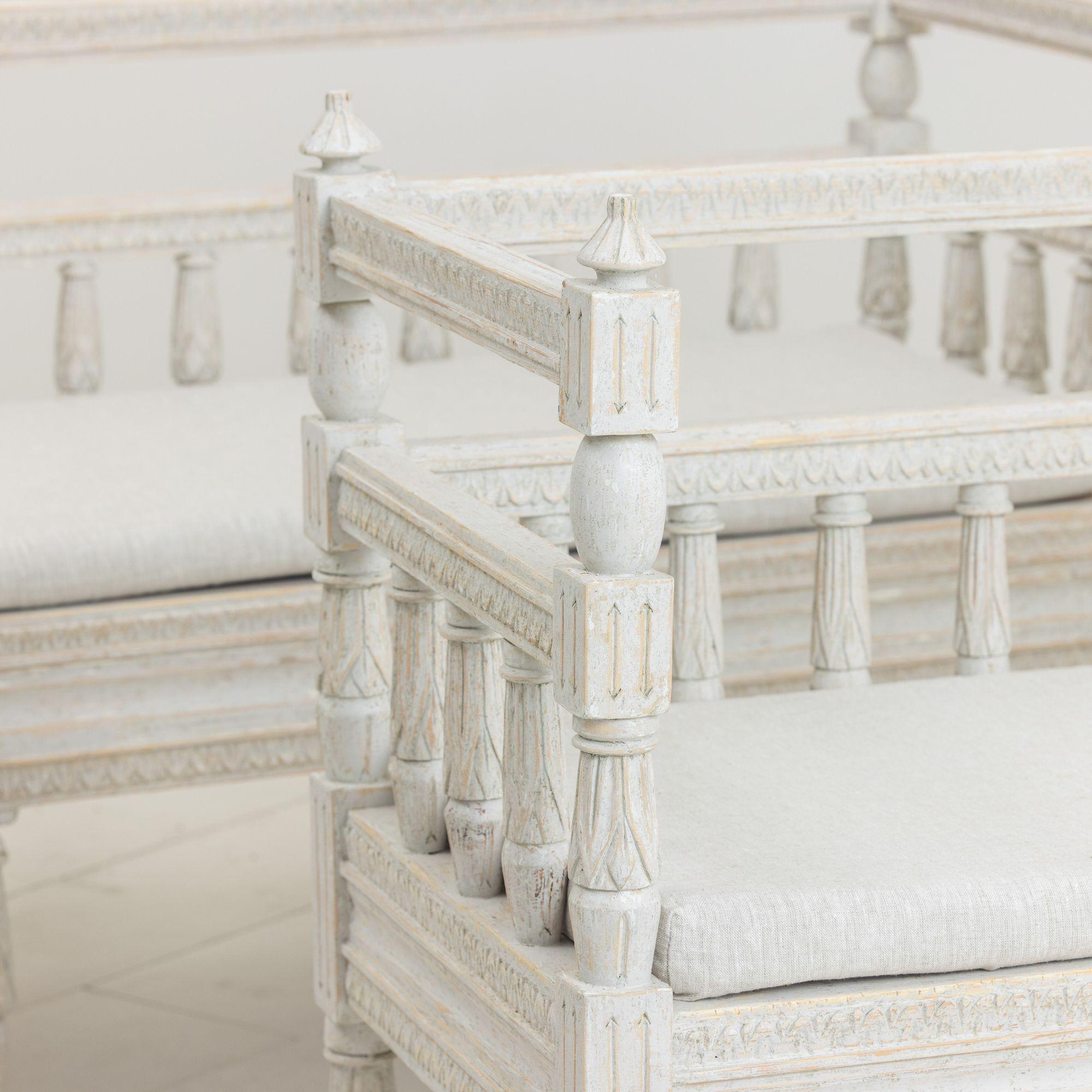 Pair of 19th Century, Swedish Gustavian Style Painted Sofa Benches 6