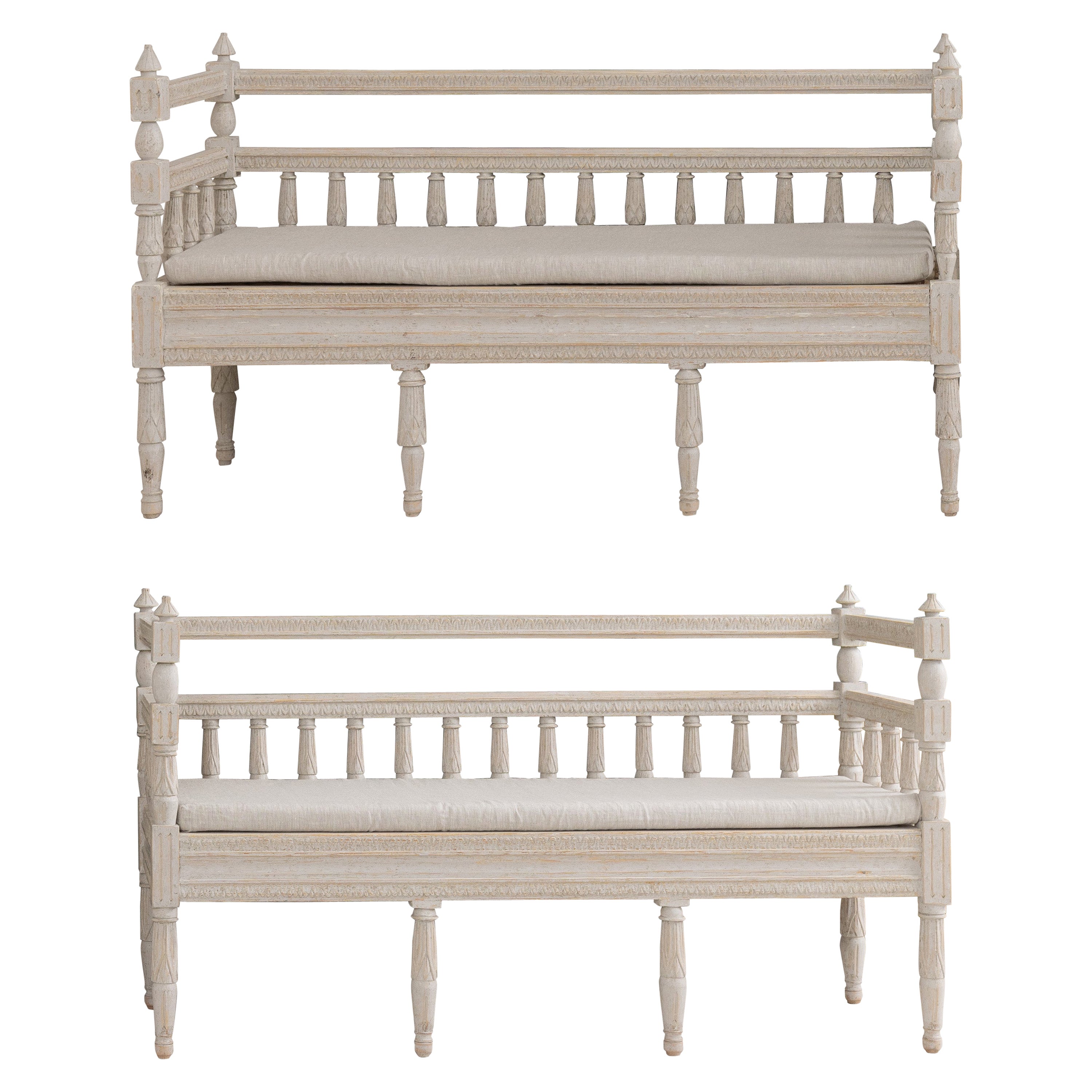 Pair of 19th Century, Swedish Gustavian Style Painted Sofa Benches