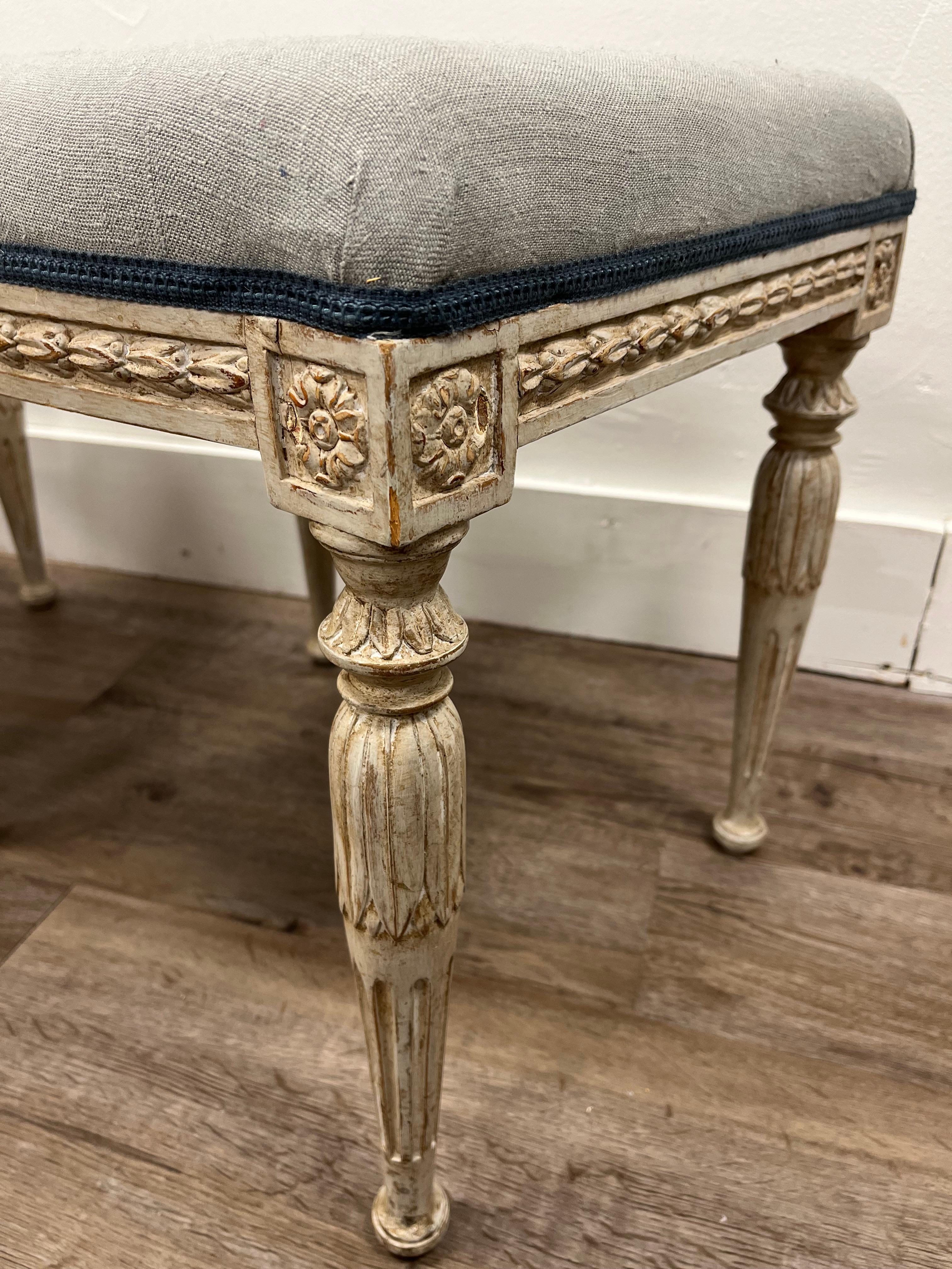 Linen Pair of 19th Century Swedish Late Gustavian Footstools For Sale