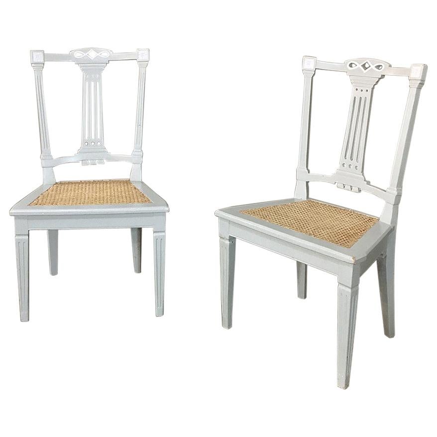 Pair of 19th Century Swedish Louis XVI Painted and Caned Chairs