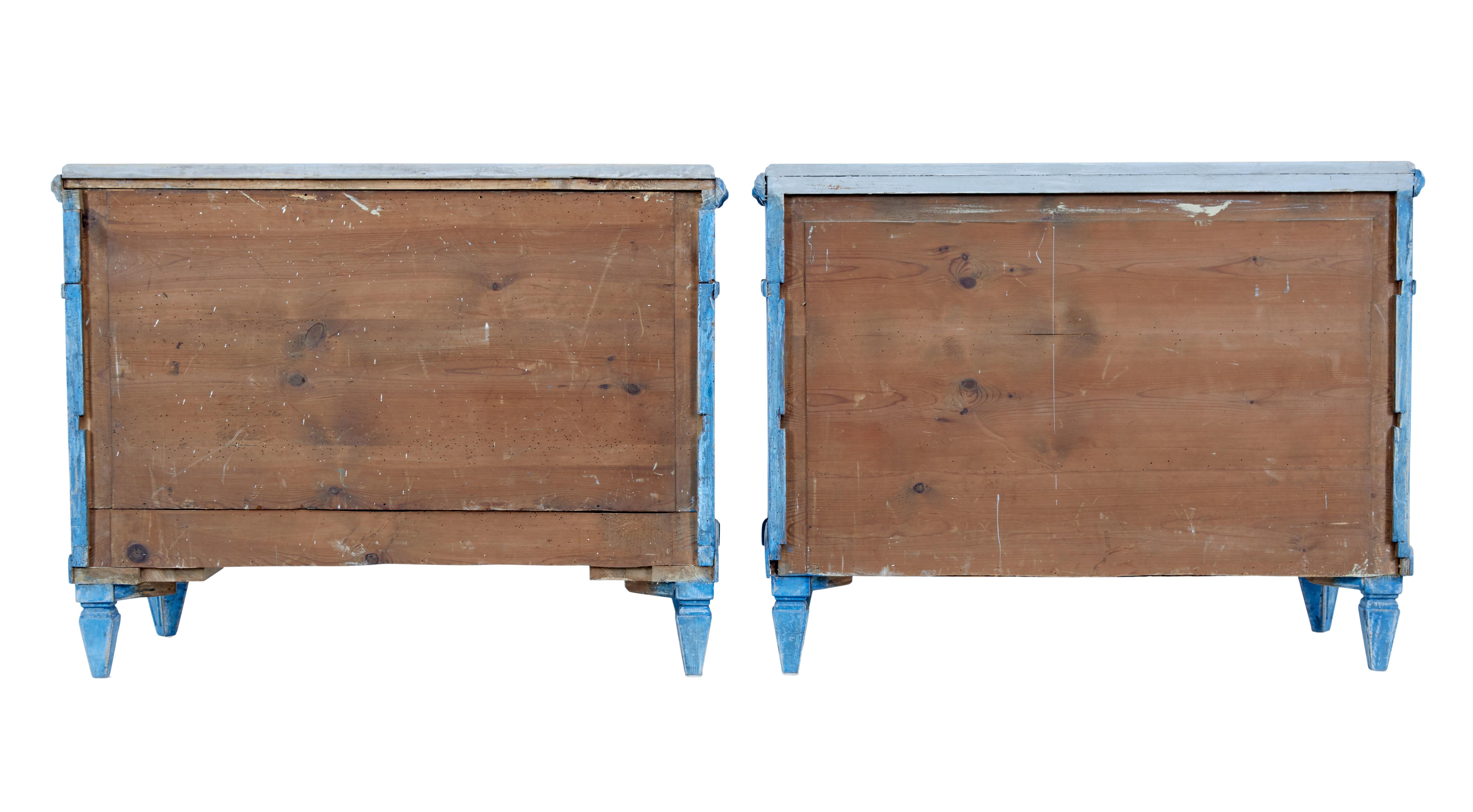 Hand-Carved Pair of 19th Century Swedish Painted Commodes