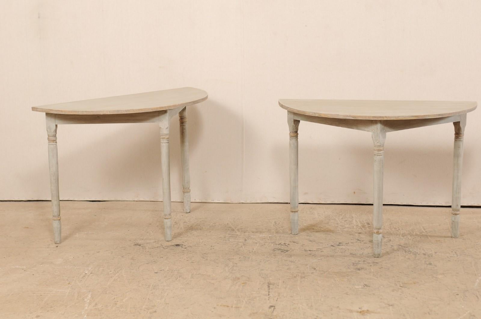 Gustavian Pair of 19th Century Swedish Painted Demi-Lune Console Tables