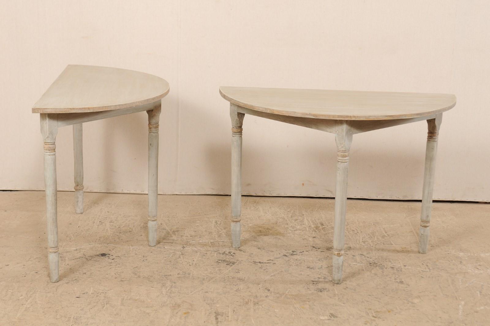 Pair of 19th Century Swedish Painted Demi-Lune Console Tables 1