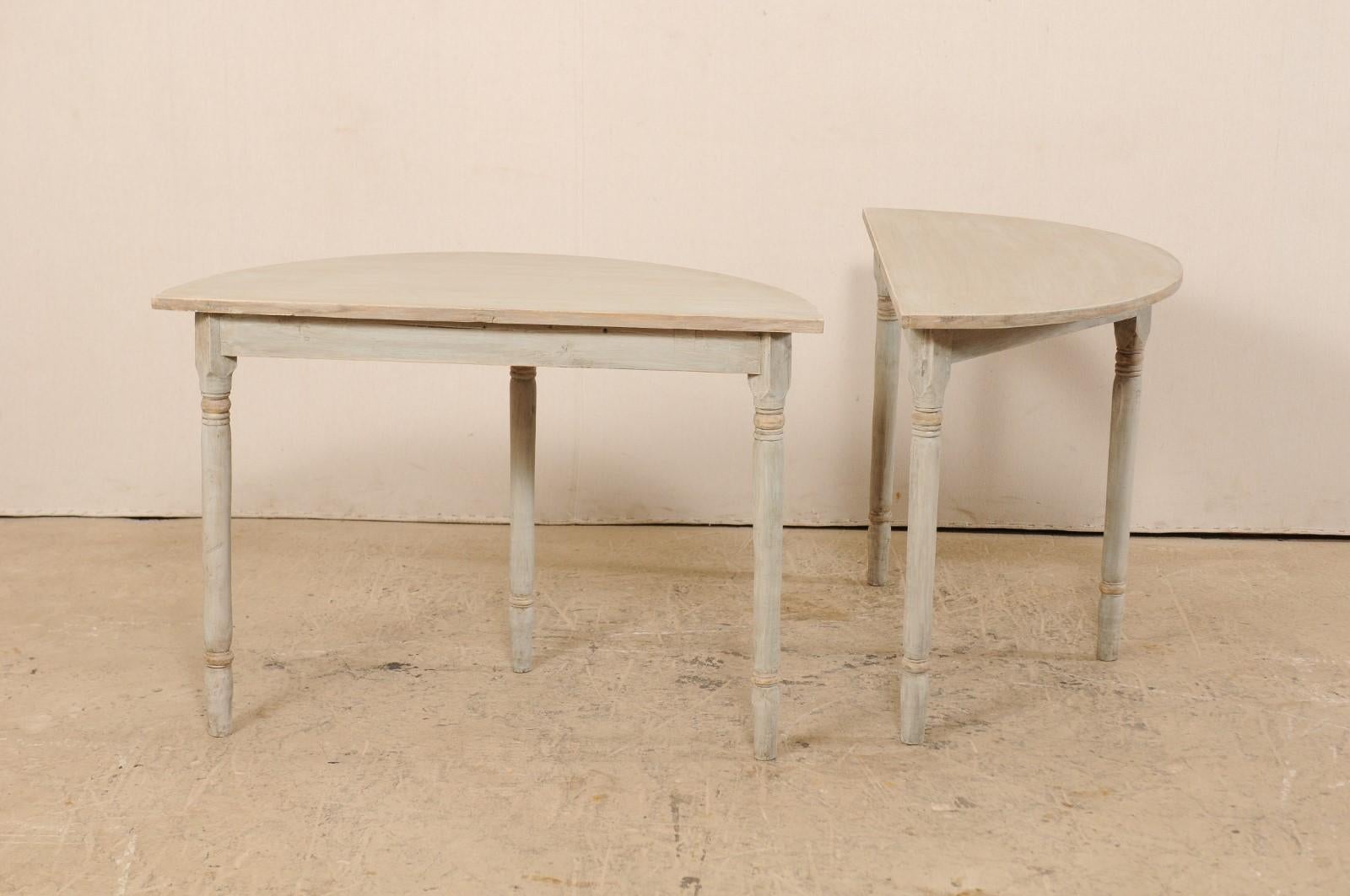 Pair of 19th Century Swedish Painted Demi-Lune Console Tables 2