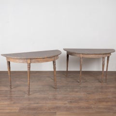 Pair of 19th Century Swedish Painted Demilune Pine Side Tables Consoles