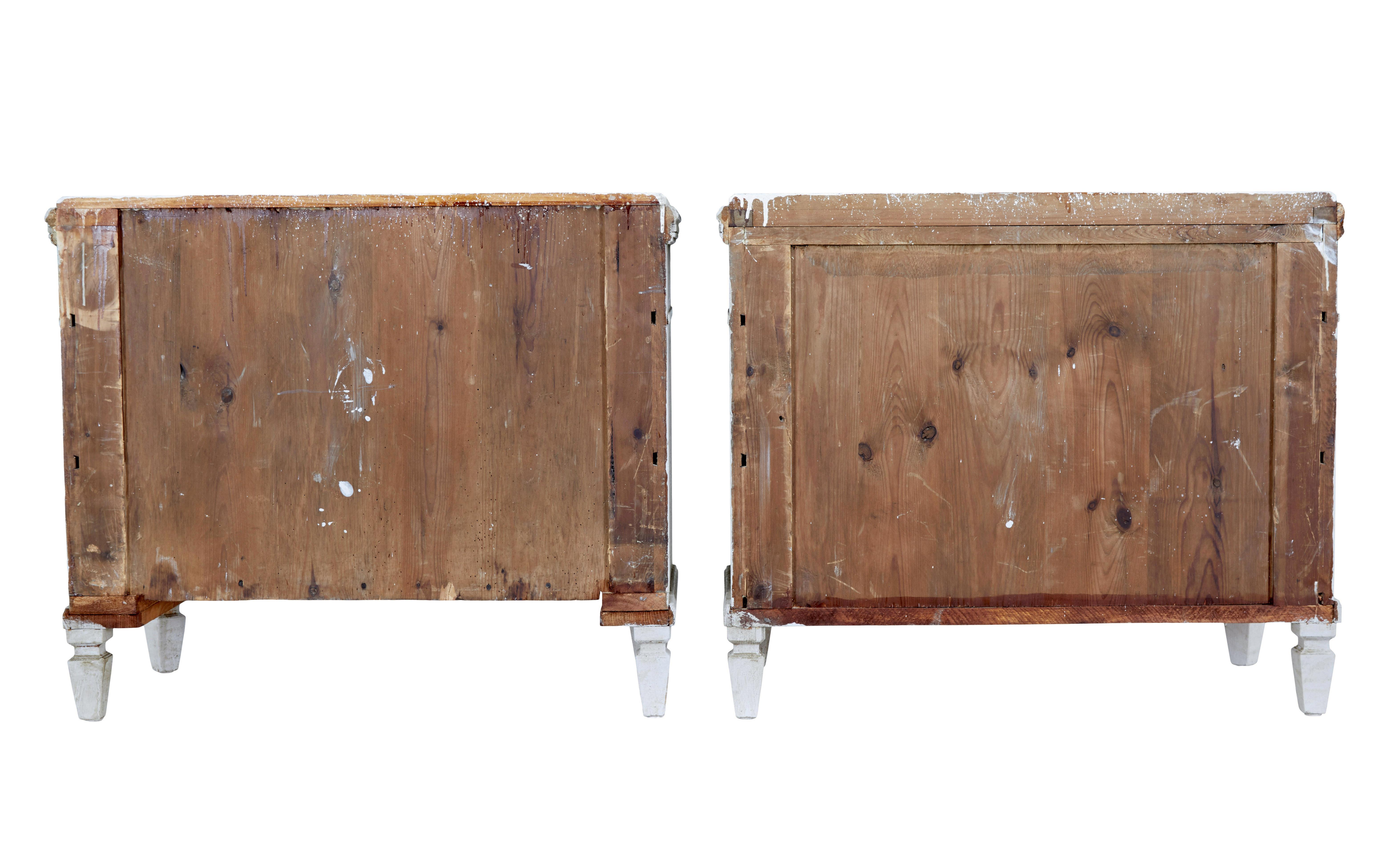 Carved Pair of 19th century Swedish painted faux marble top chest of drawers