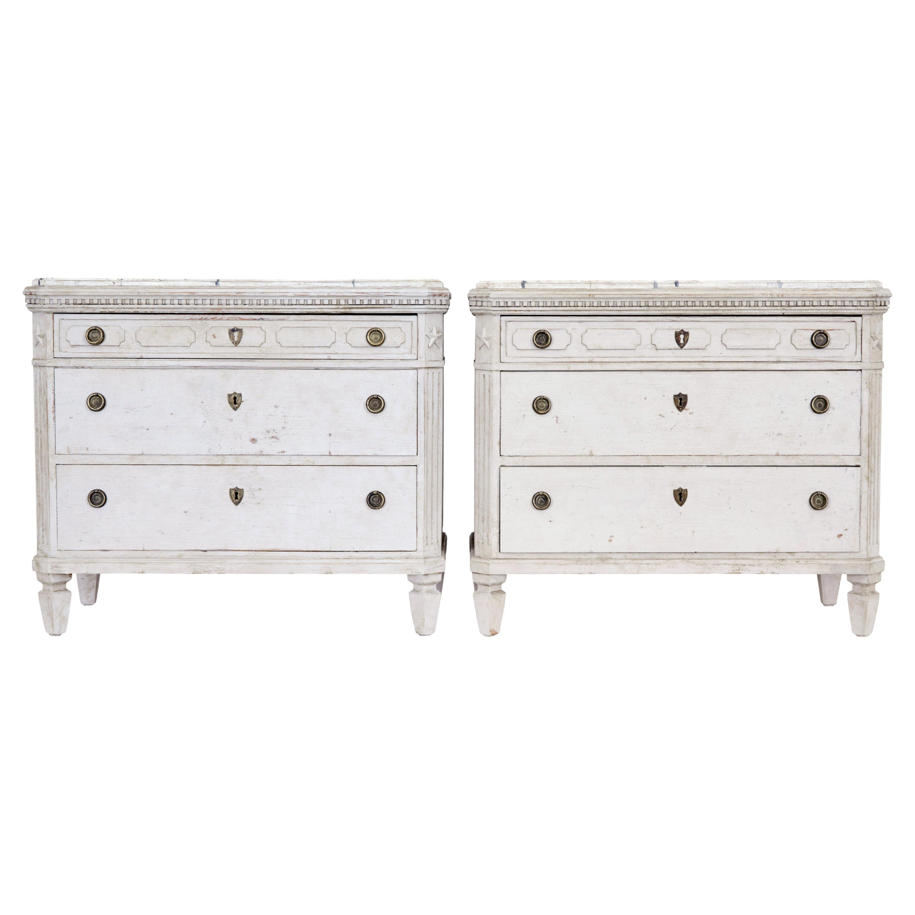 Pair of 19th century Swedish painted faux marble top chest of drawers