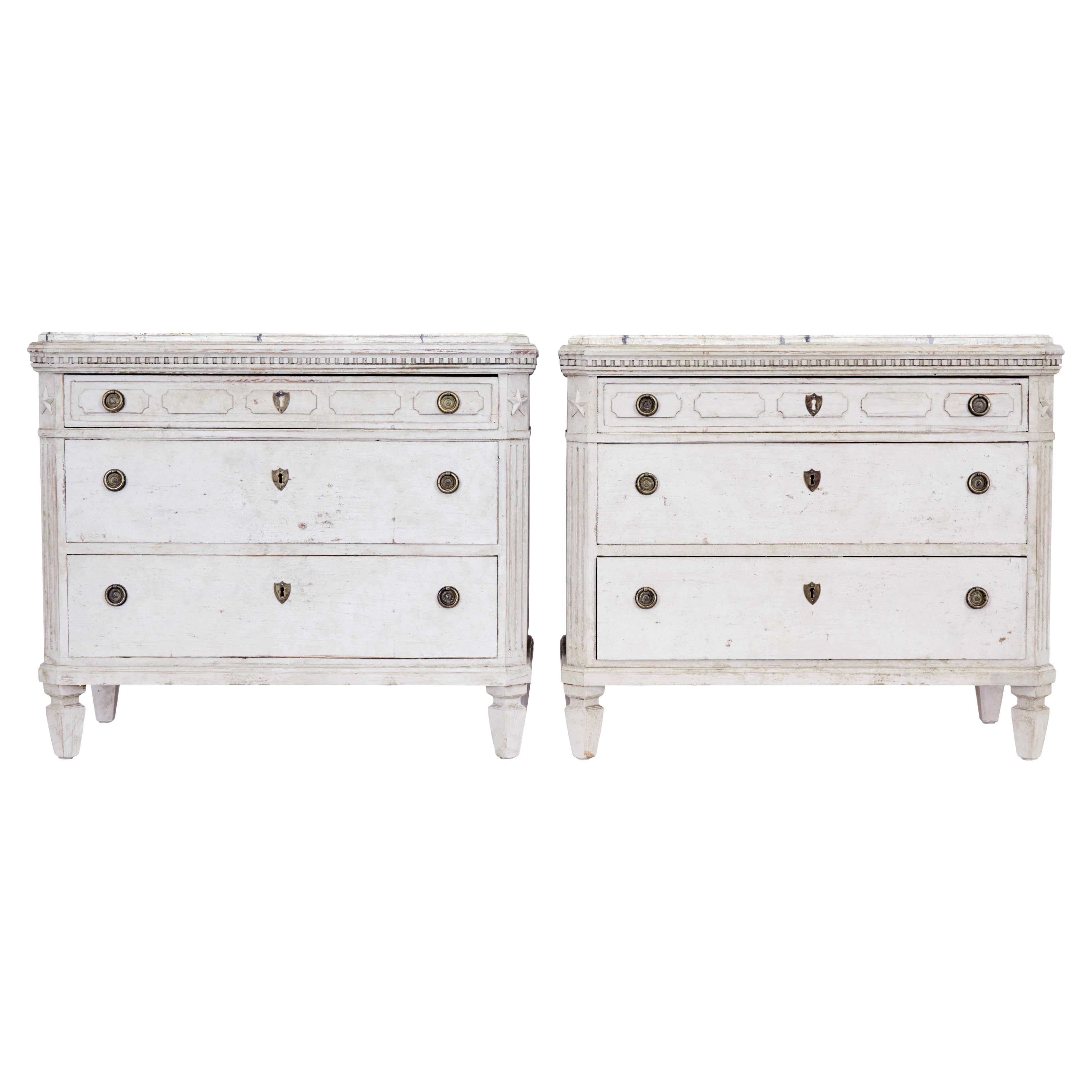 Pair of 19th Century Swedish Painted Faux Marble Top Commodes