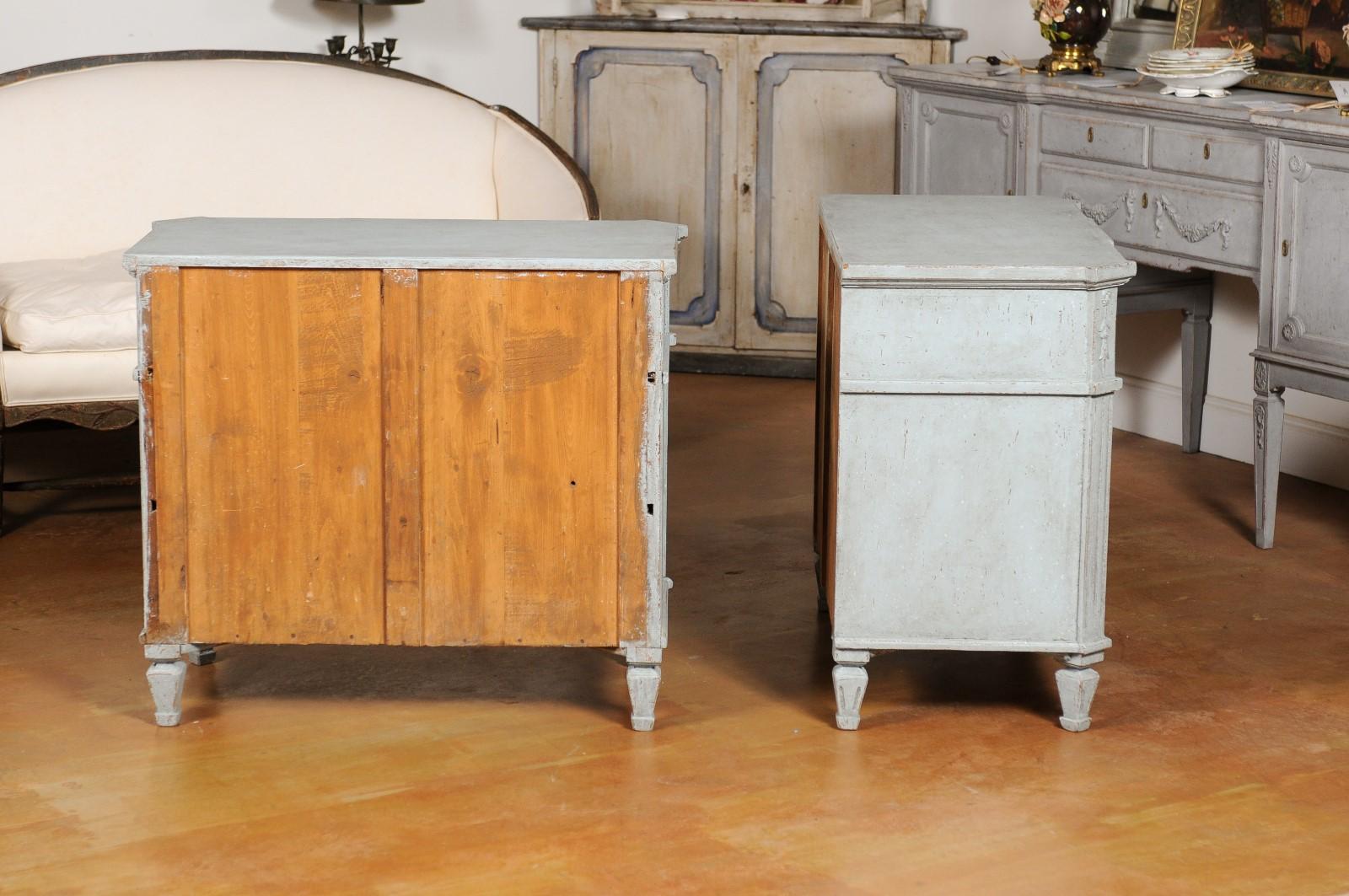 Pair of 19th Century Swedish Painted Wood Breakfront Chests with Three Drawers 4