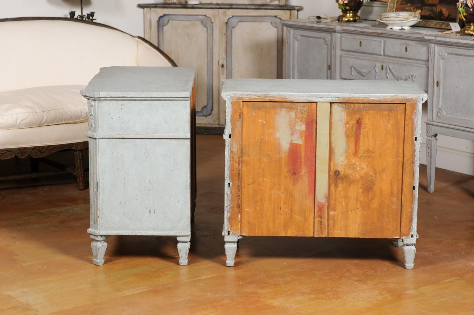 Pair of 19th Century Swedish Painted Wood Breakfront Chests with Three Drawers 5