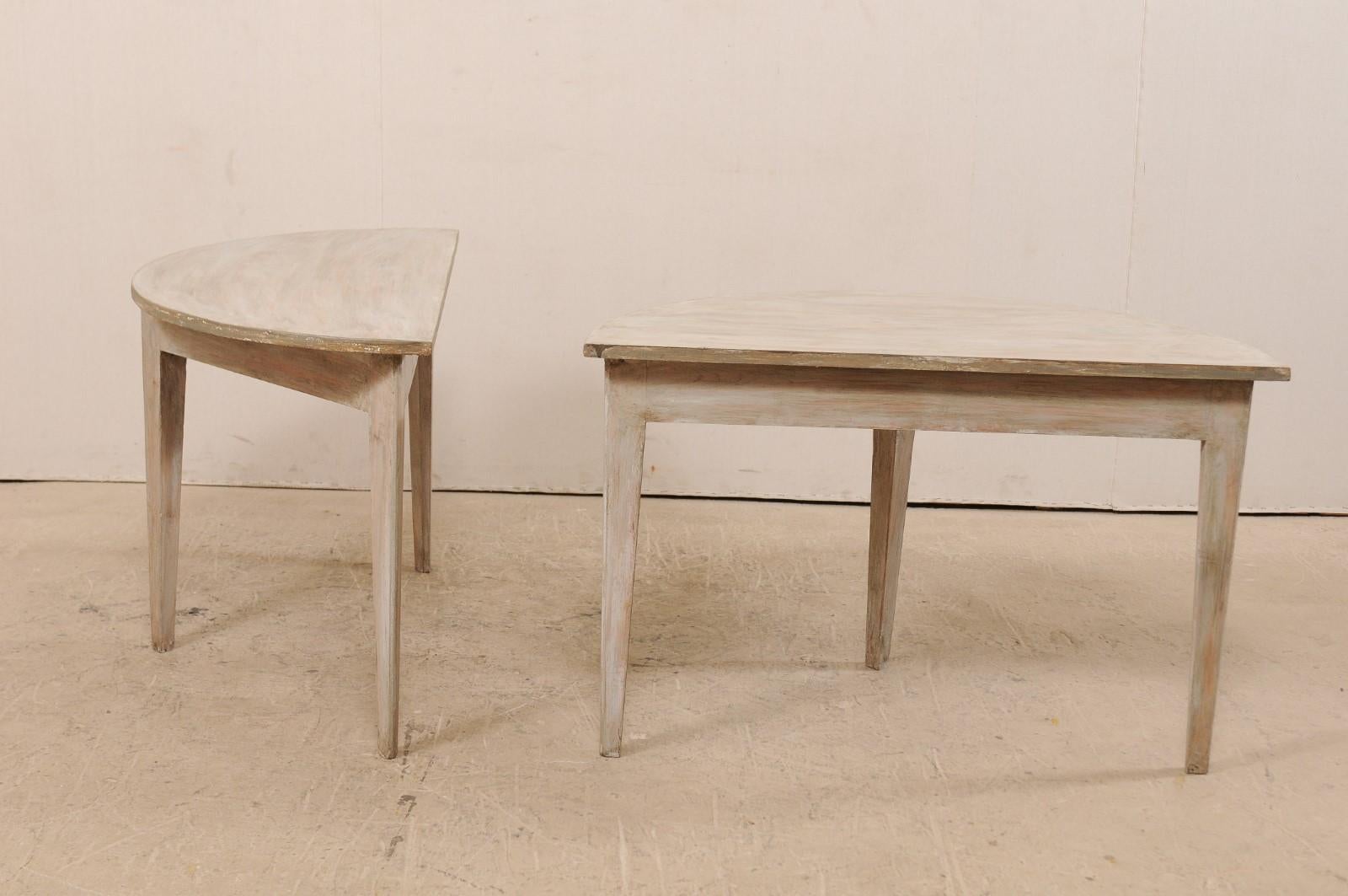 Pair of 19th Century Swedish Painted Wood Demi-lune Tables, circa 1880 (Geschnitzt)