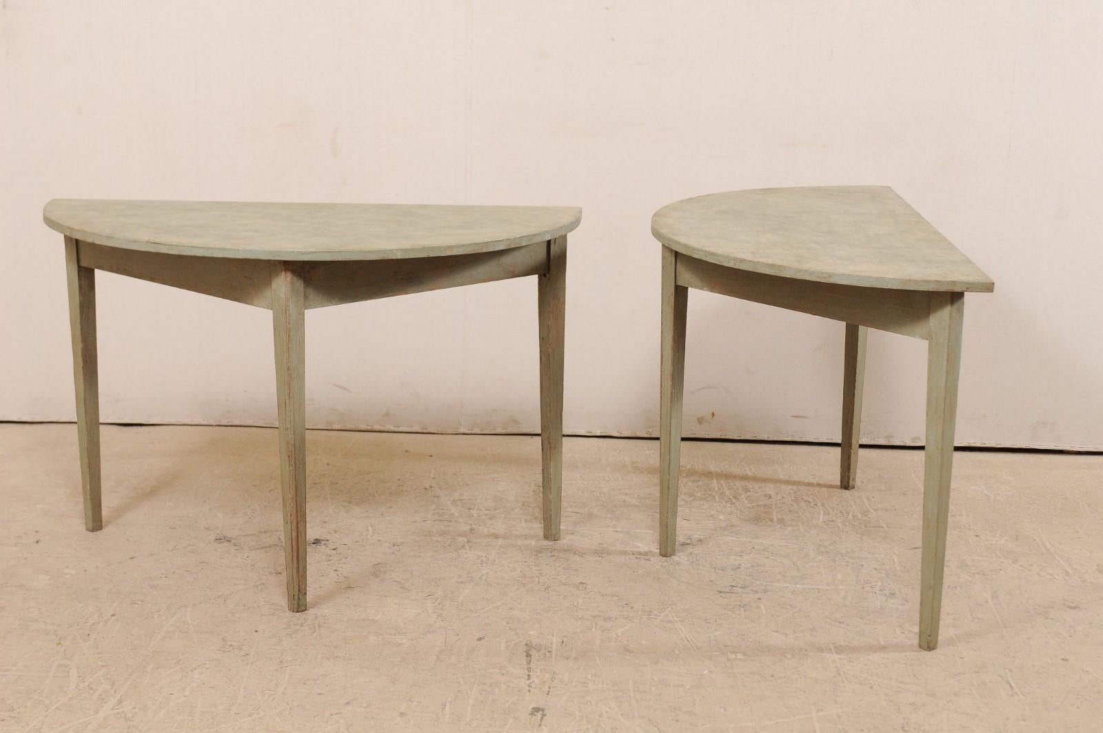 Pair of 19th Century Swedish Painted Wood Demilune Tables, circa 1880 In Good Condition In Atlanta, GA