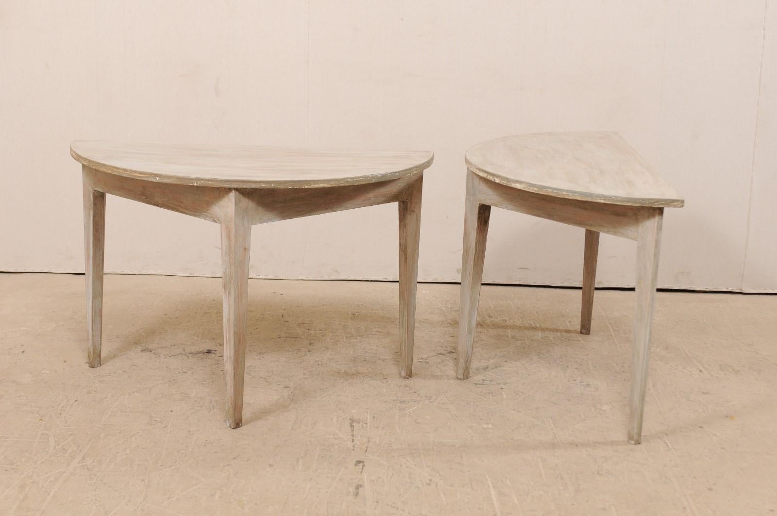 Pair of 19th Century Swedish Painted Wood Demi-lune Tables, circa 1880 1