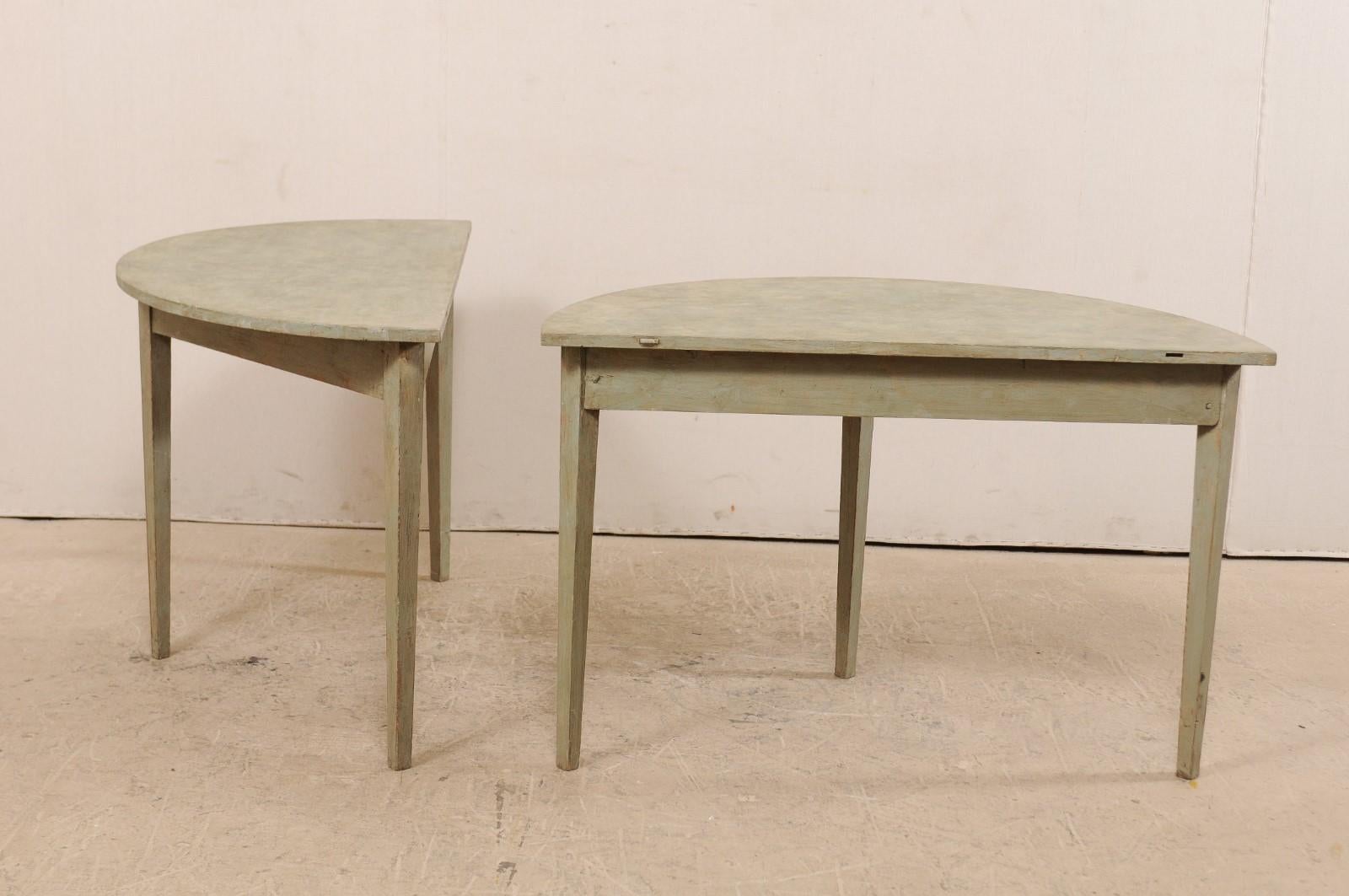 Pair of 19th Century Swedish Painted Wood Demilune Tables, circa 1880 1