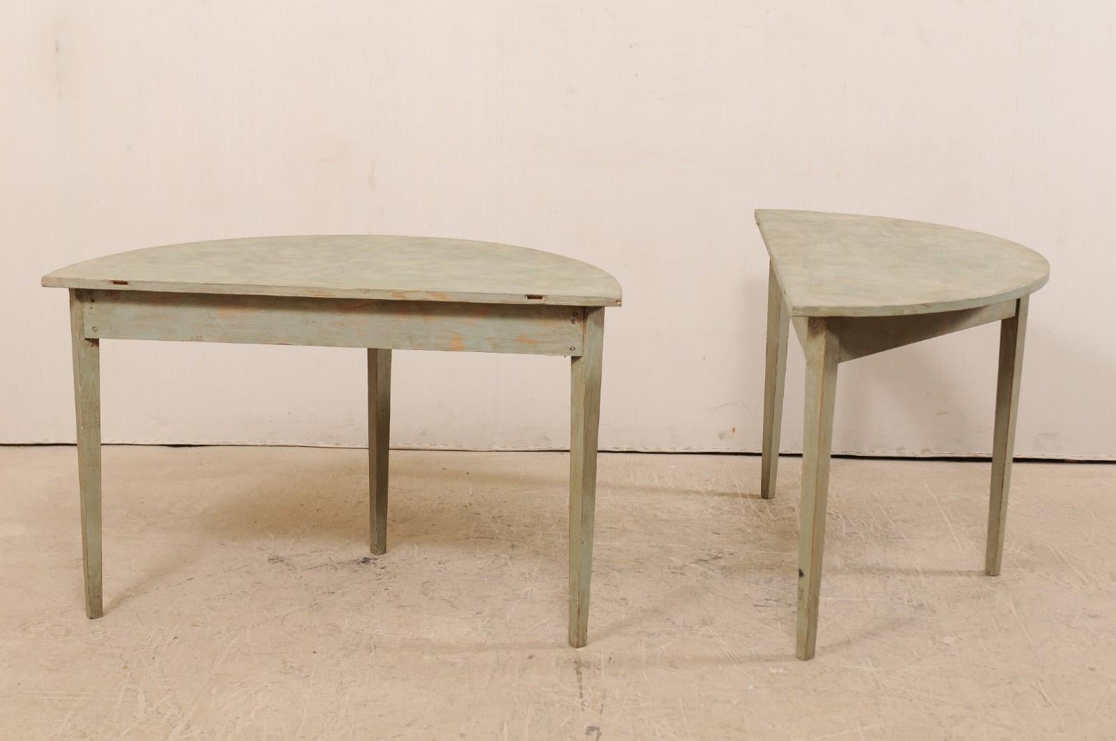 Pair of 19th Century Swedish Painted Wood Demilune Tables, circa 1880 4
