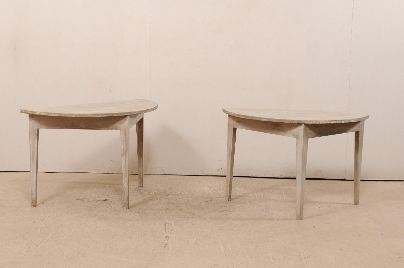 Pair of 19th Century Swedish Painted Wood Demi-lune Tables, circa 1880 2