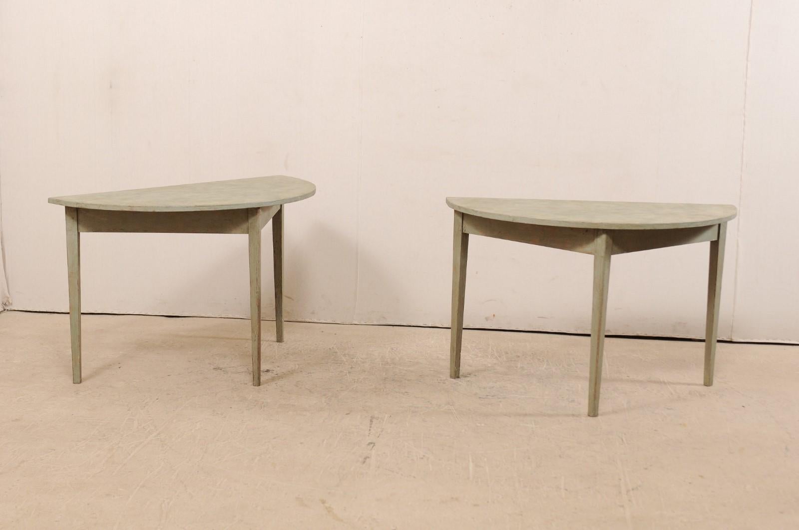 Pair of 19th Century Swedish Painted Wood Demilune Tables, circa 1880 5