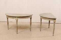 Pair of 19th Century Swedish Painted Wood Demilune Tables