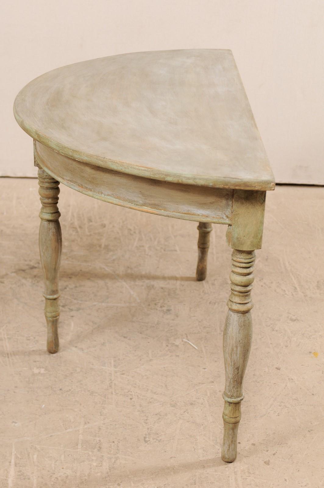 Gustavian Pair of 19th Century Swedish Painted Wood Demilune Tables