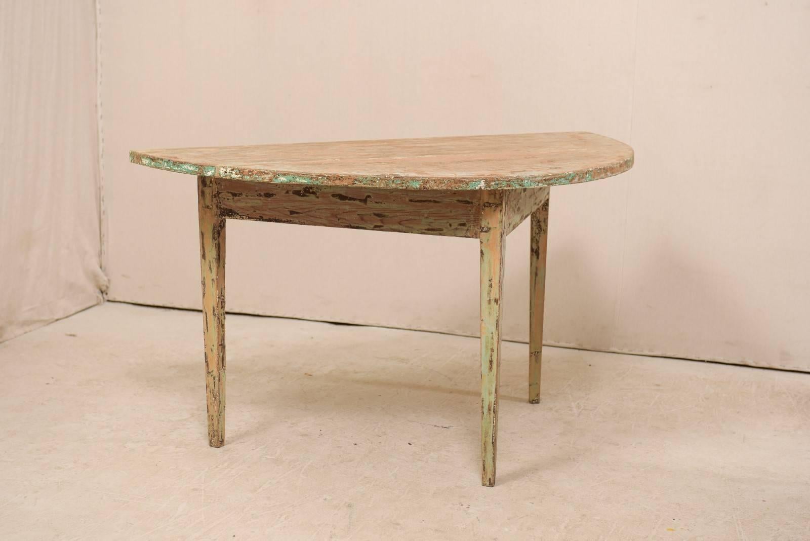 Pair of 19th Century Swedish Painted Wood Demilune Tables 1