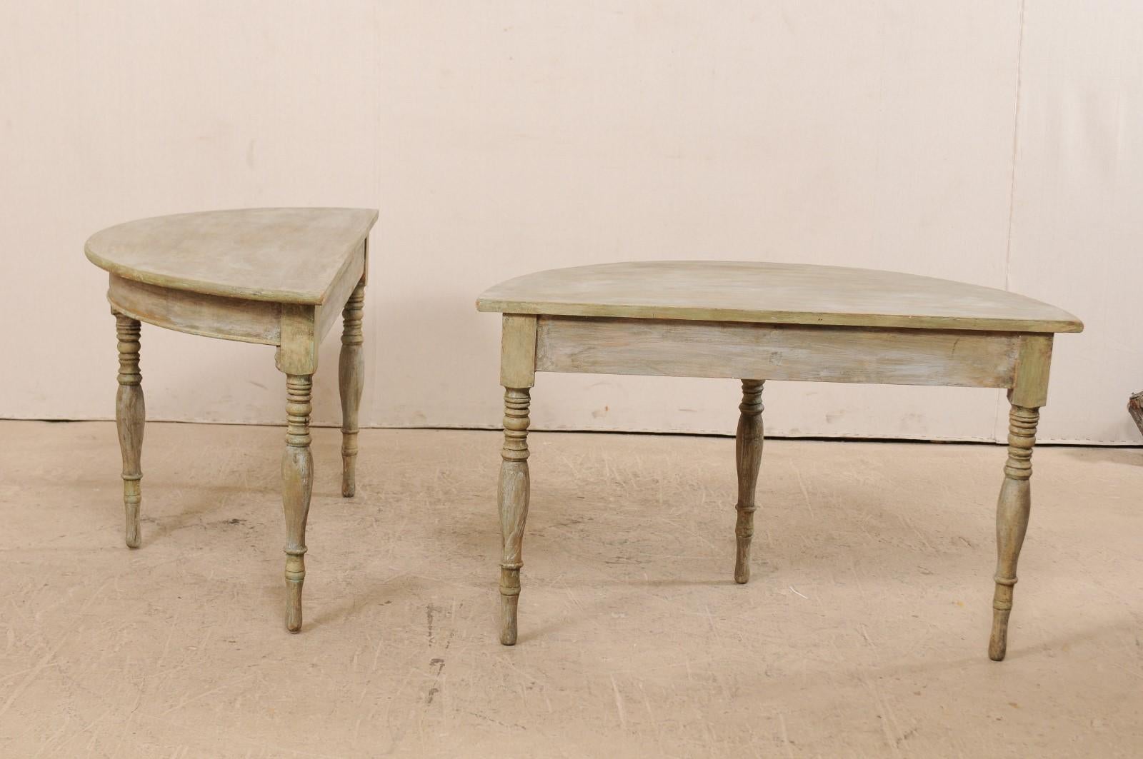 Pair of 19th Century Swedish Painted Wood Demilune Tables In Good Condition In Atlanta, GA