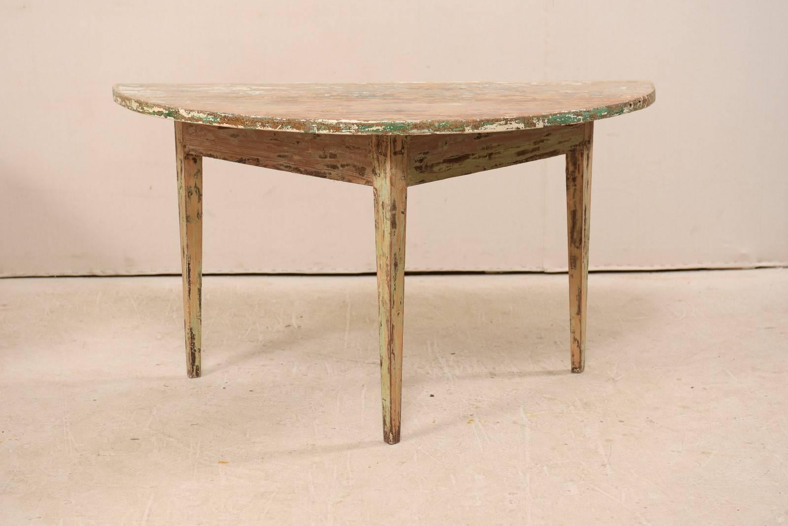 Pair of 19th Century Swedish Painted Wood Demilune Tables 2
