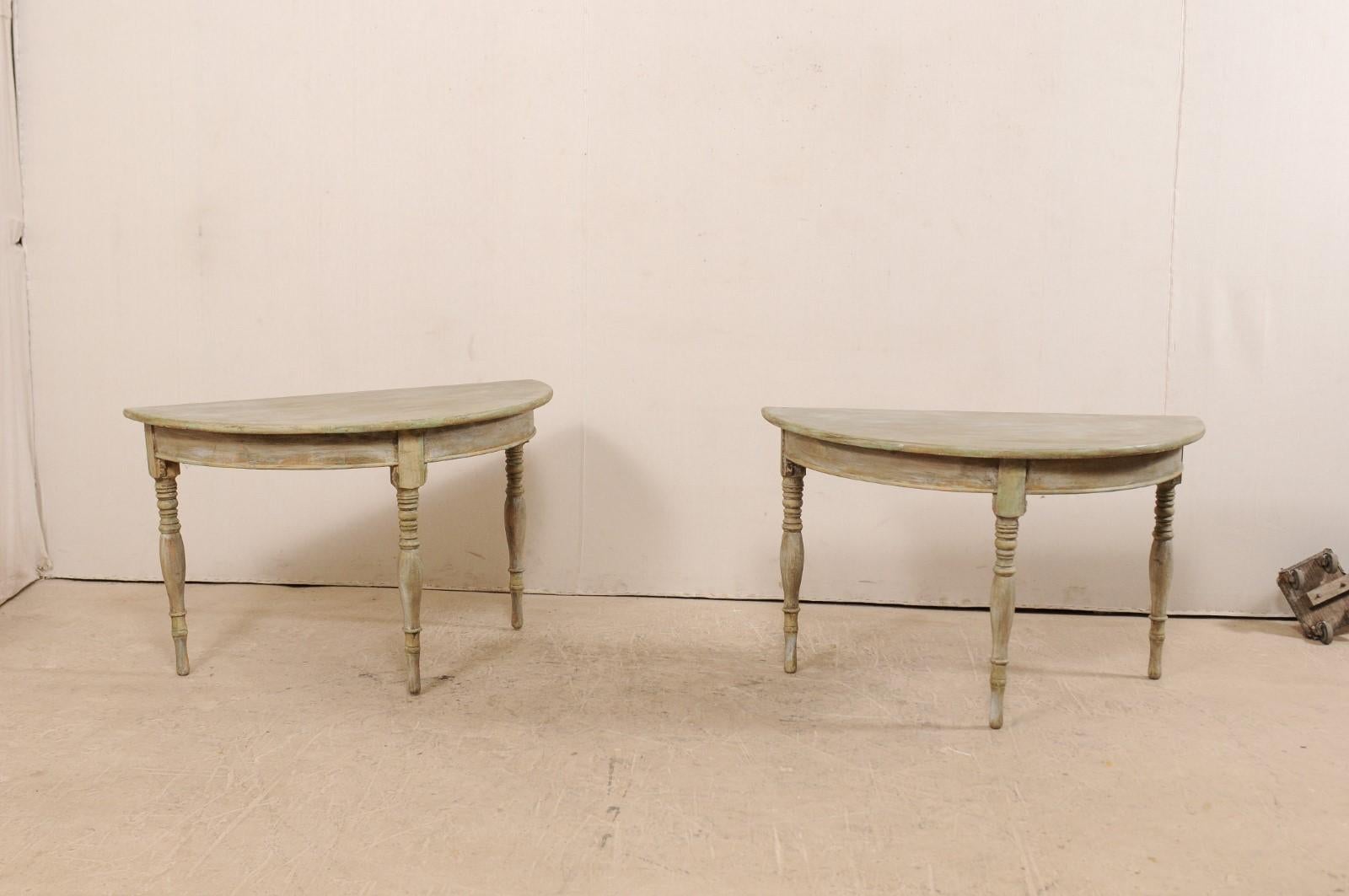 Pair of 19th Century Swedish Painted Wood Demilune Tables 1