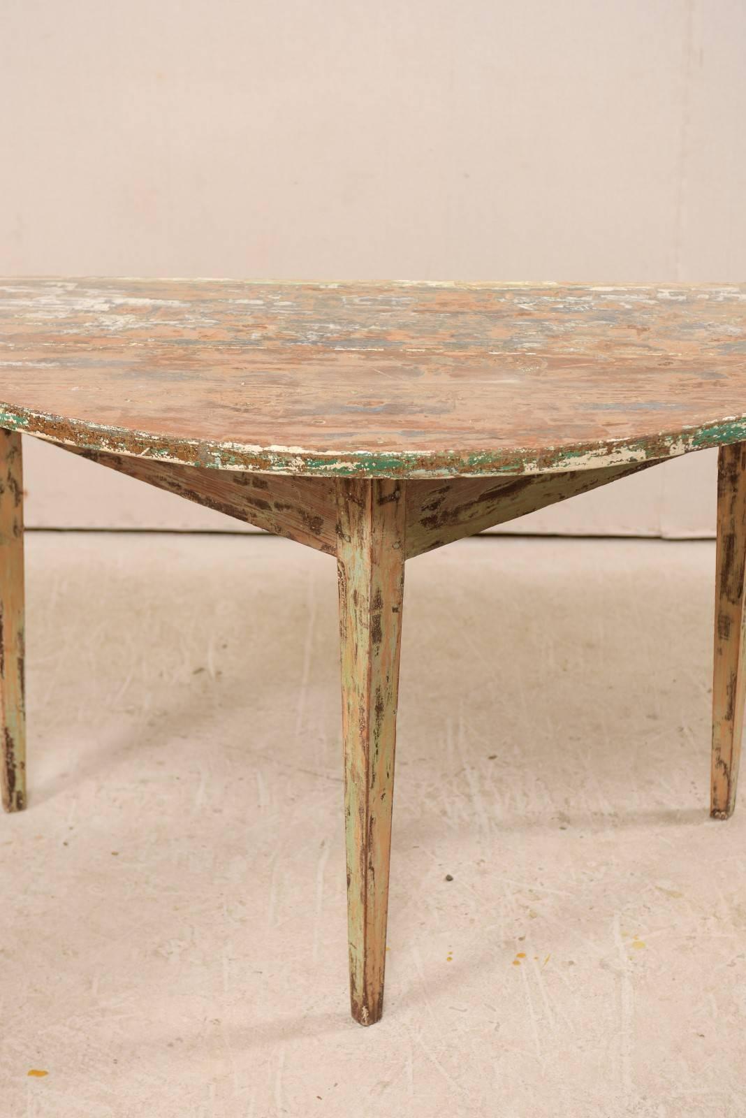 Pair of 19th Century Swedish Painted Wood Demilune Tables 3