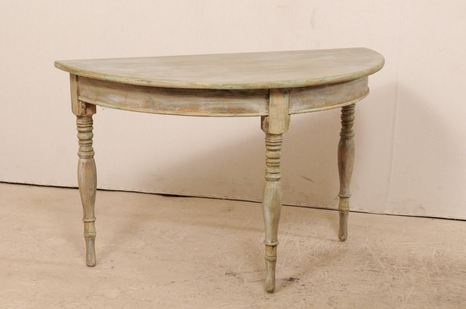 Pair of 19th Century Swedish Painted Wood Demilune Tables 2