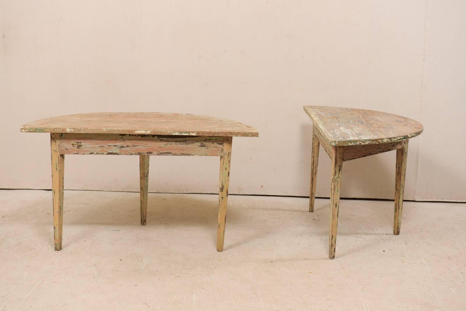 Pair of 19th Century Swedish Painted Wood Demilune Tables 4
