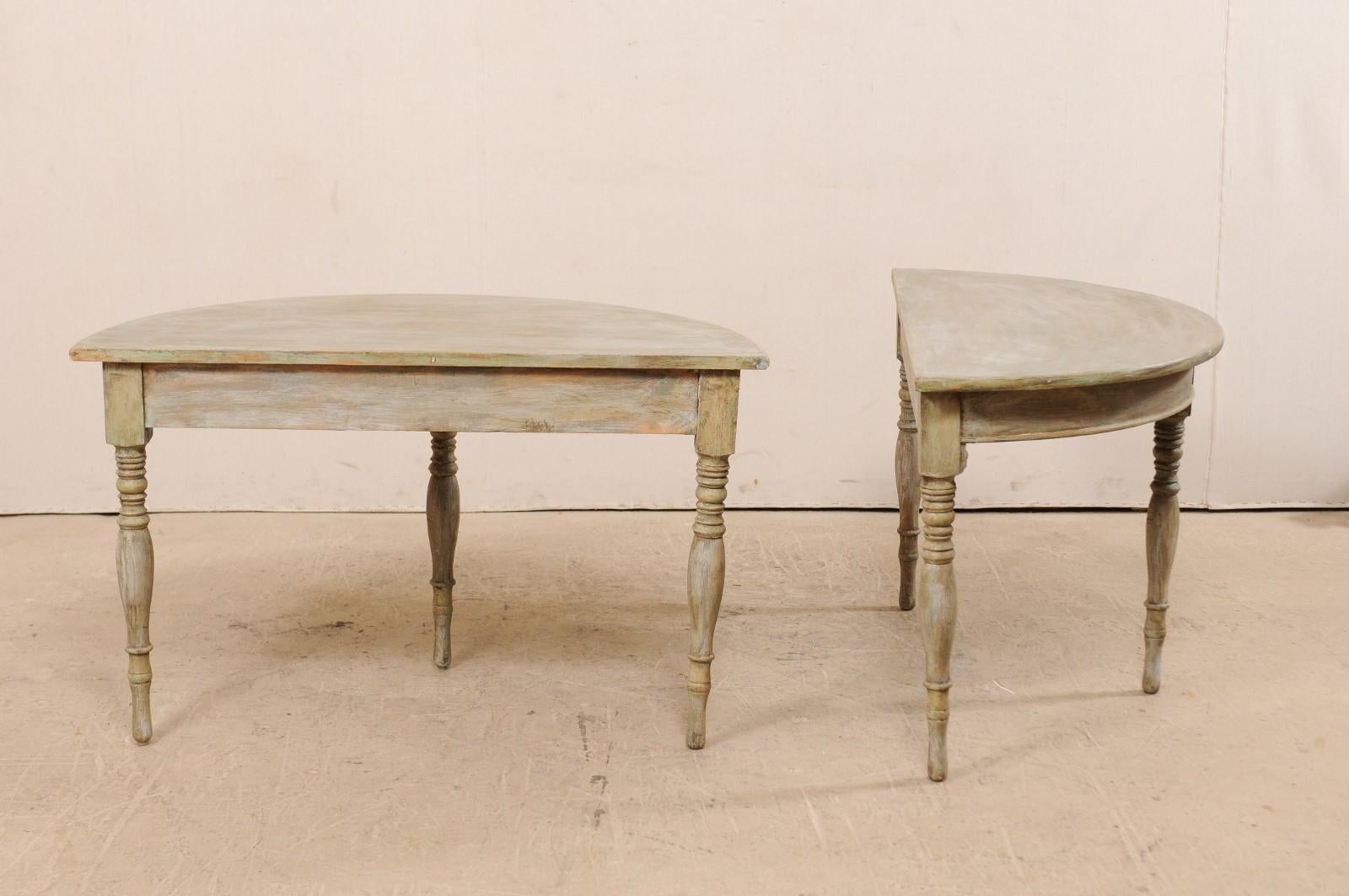 Pair of 19th Century Swedish Painted Wood Demilune Tables 3