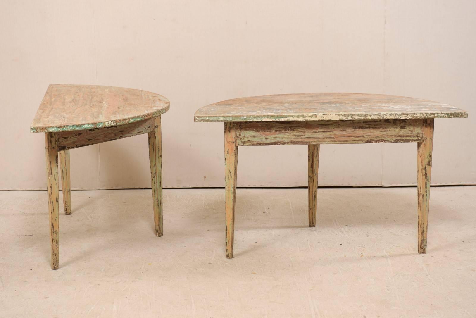 Pair of 19th Century Swedish Painted Wood Demilune Tables 5