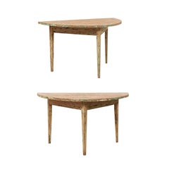 Pair of 19th Century Swedish Painted Wood Demilune Tables