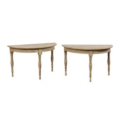 Pair of 19th Century Swedish Painted Wood Demilune Tables